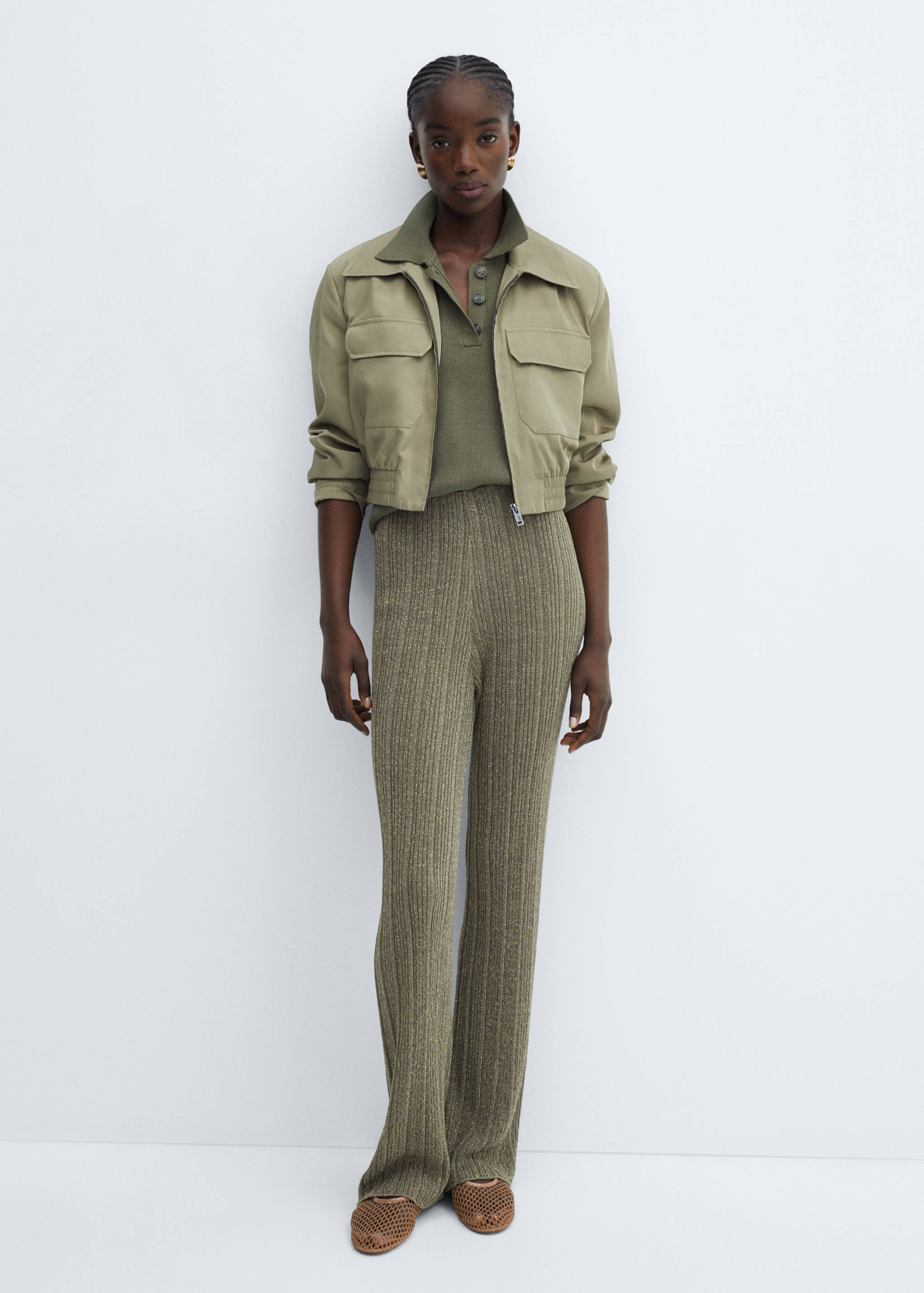 直筒针织金银线长裤 - null