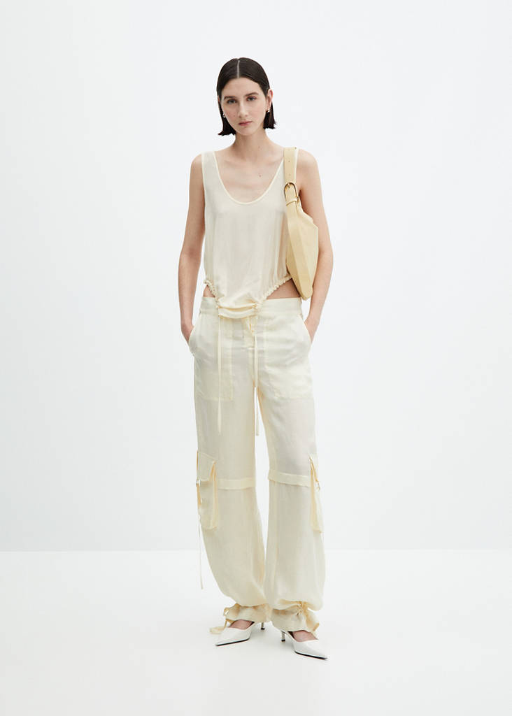 Semi-transparent top with side pleats — Ecru