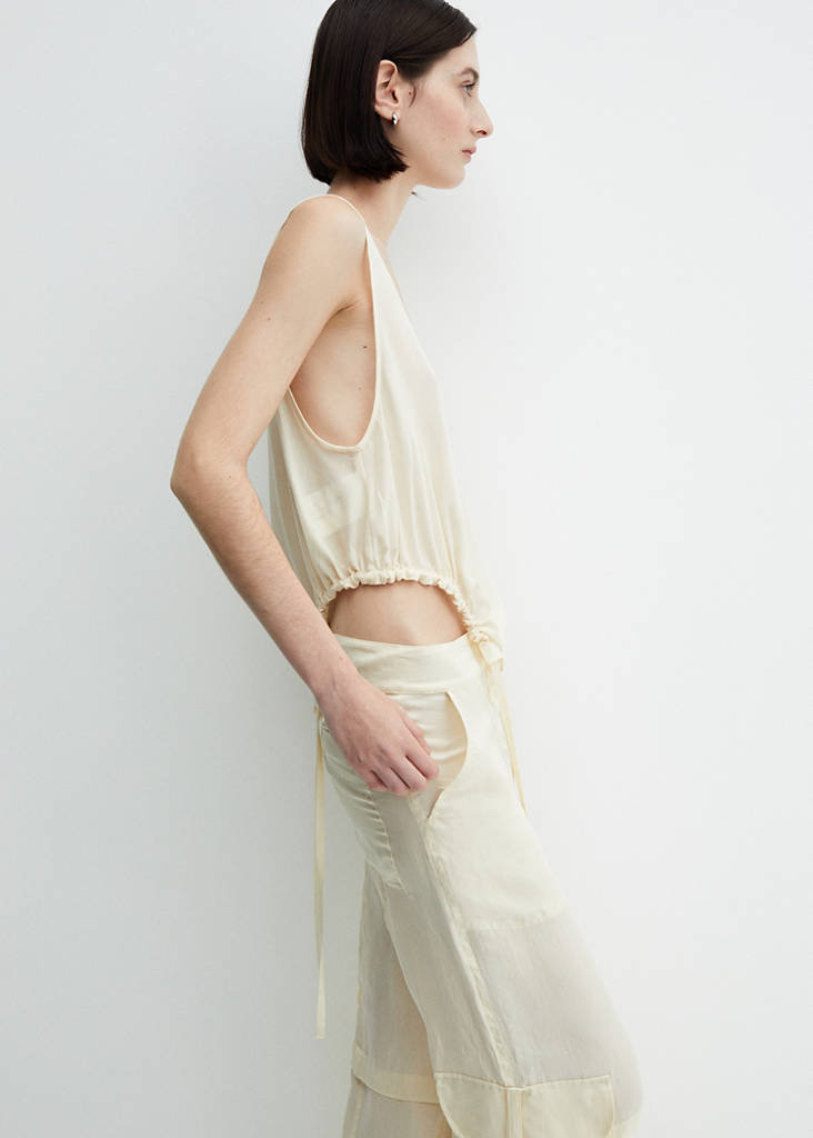 Semi-transparent top with side pleats — Ecru