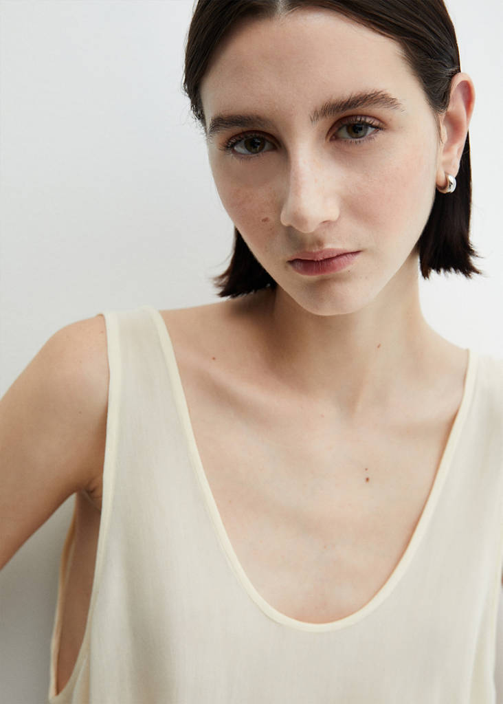 Semi-transparent top with side pleats — Ecru