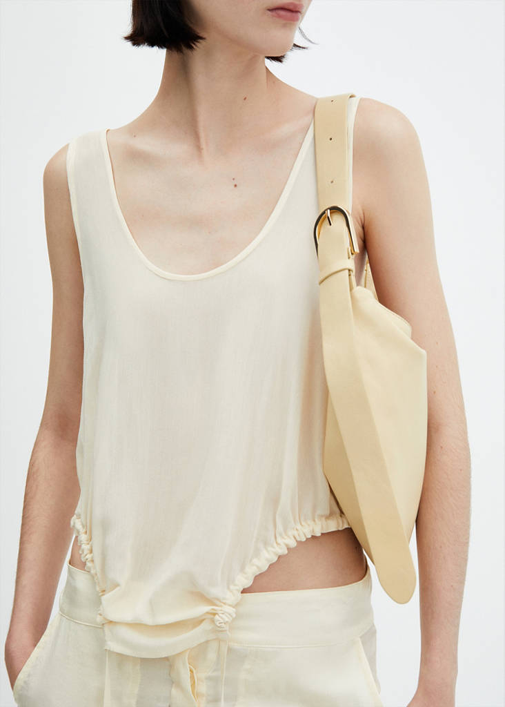 Semi-transparent top with side pleats — Ecru