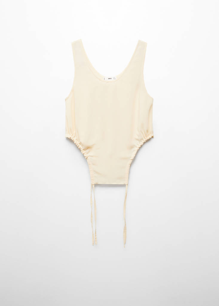 Semi-transparent top with side pleats — Ecru