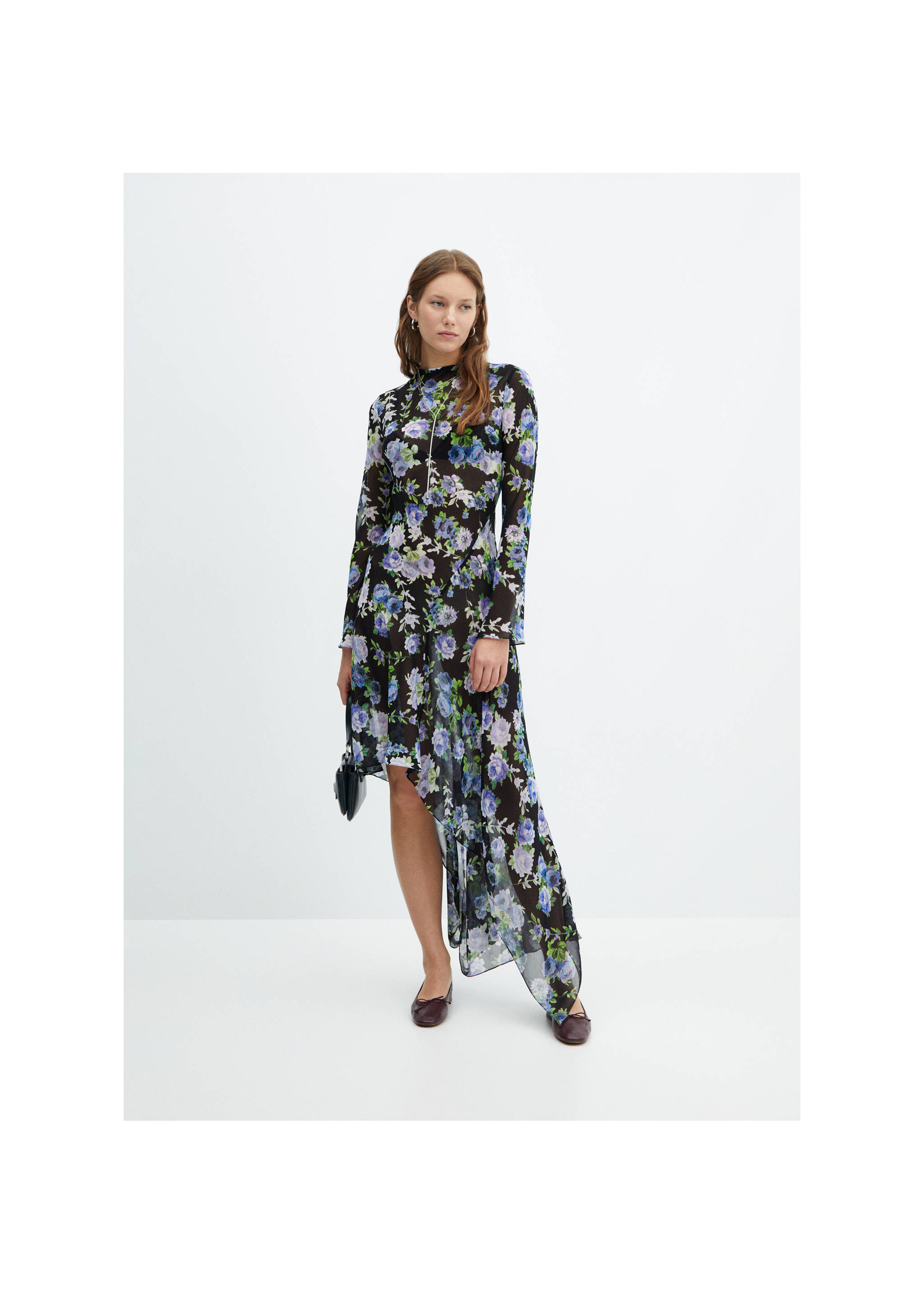 Asymmetrical floral dress - General plane, Black. Ref: 67055756-00.