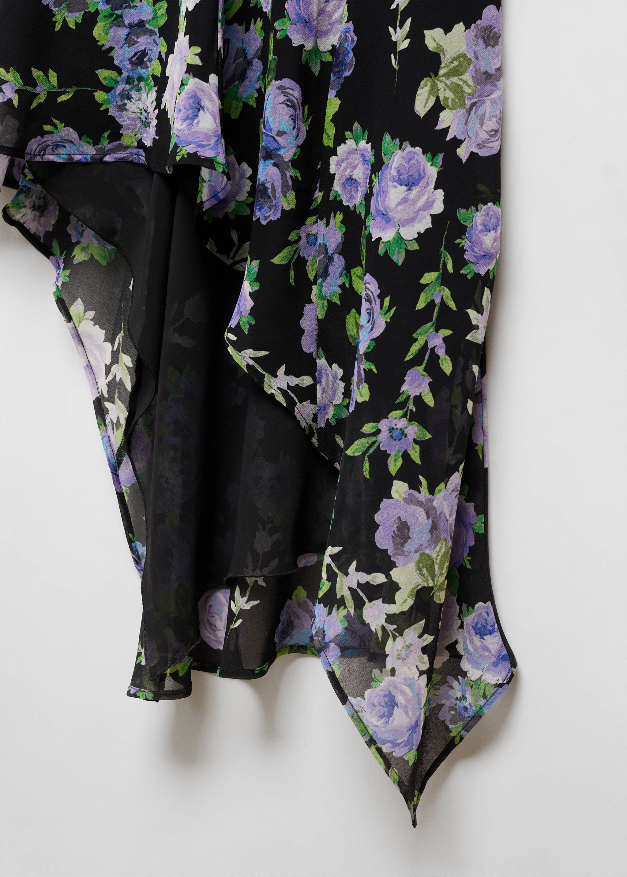 Asymmetrical floral dress - Details of the article 8, Black. Ref: 67055756-00.