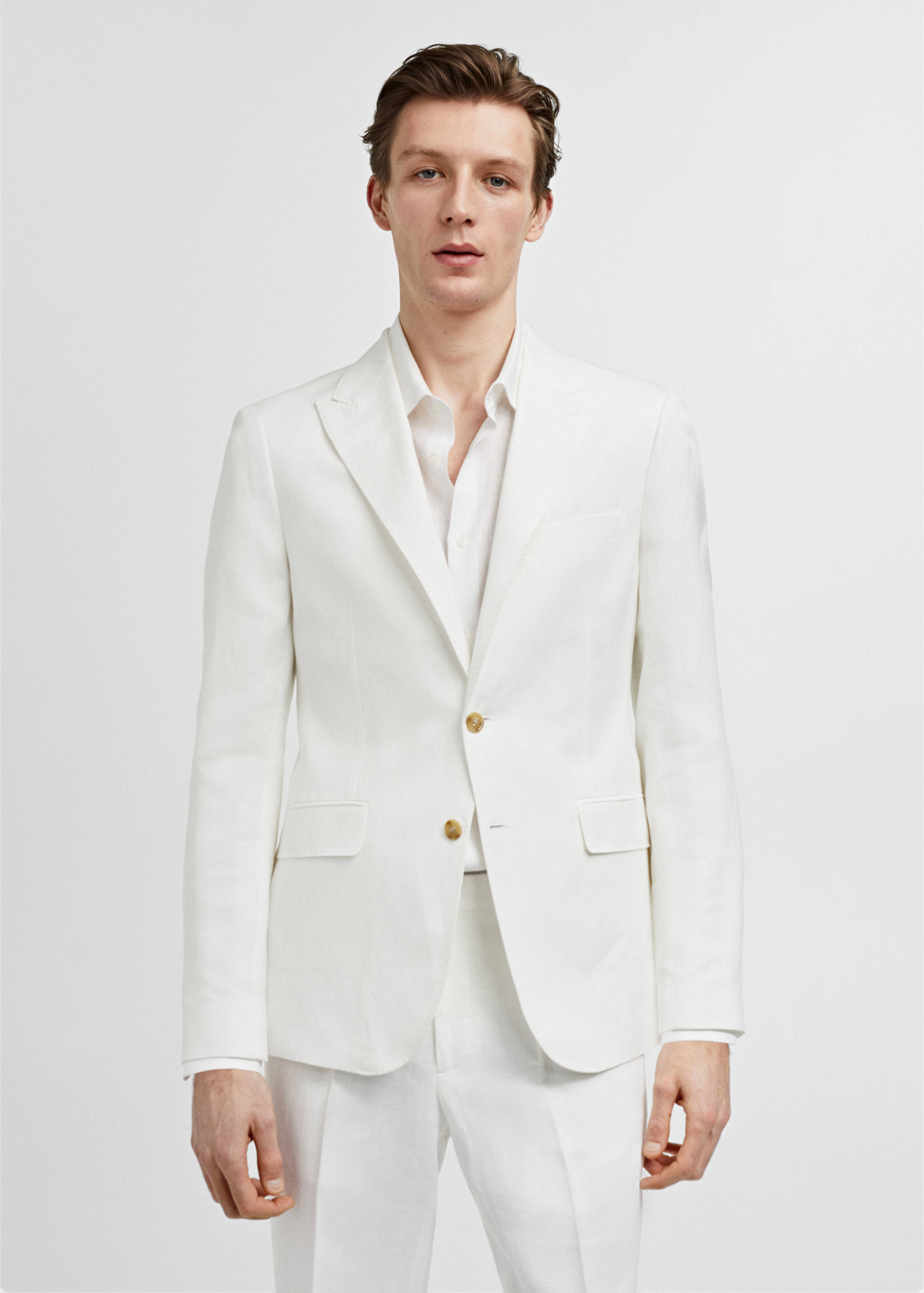Slim-fit linen and cotton suit jacket - Medium plane