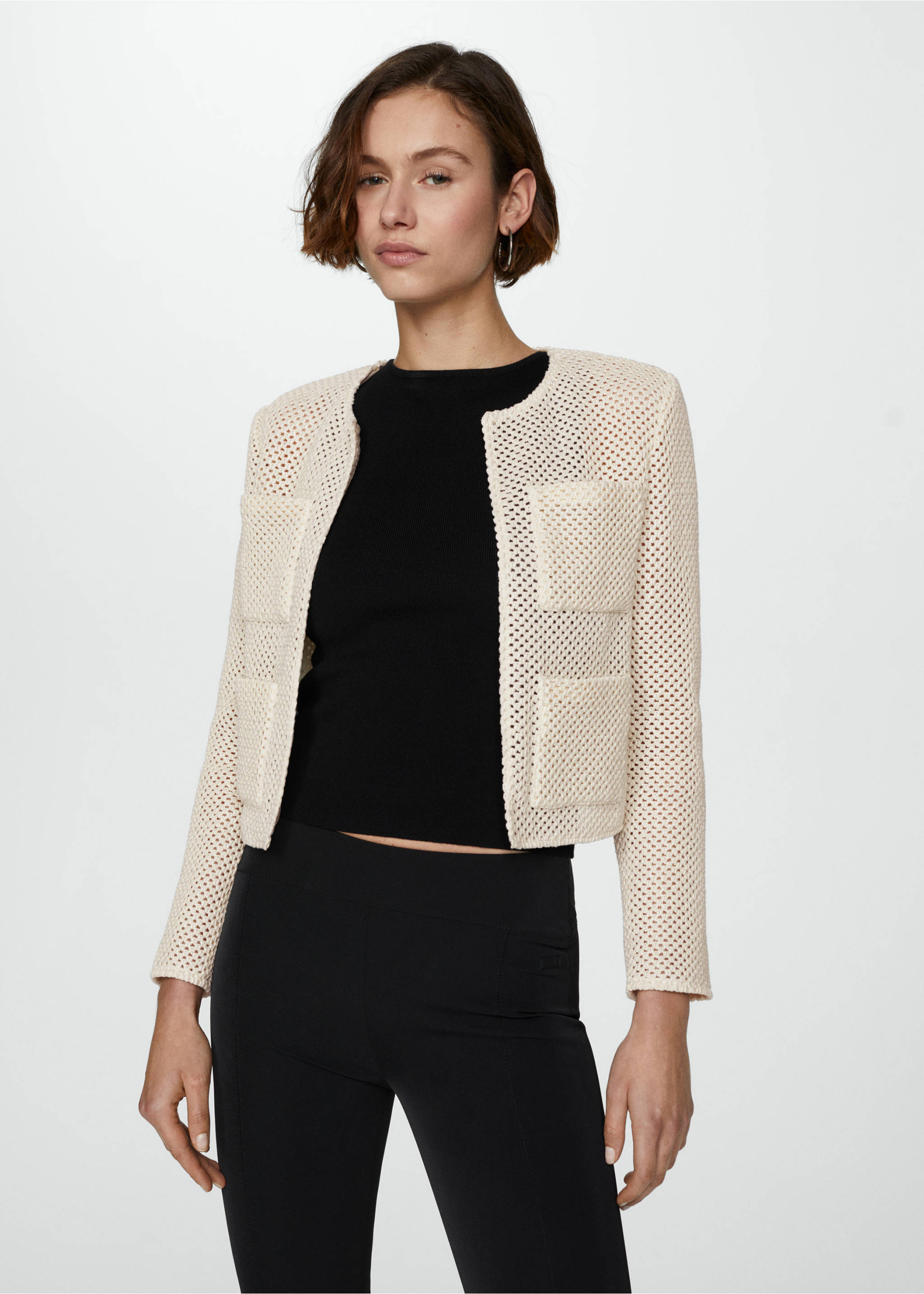Cardigan mailles défaites - Plan moyen, Écru. Ref: 67056349-00.