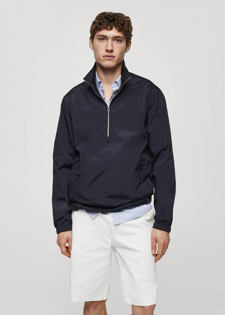 Water-repellent jacket with zip — Dark Navy