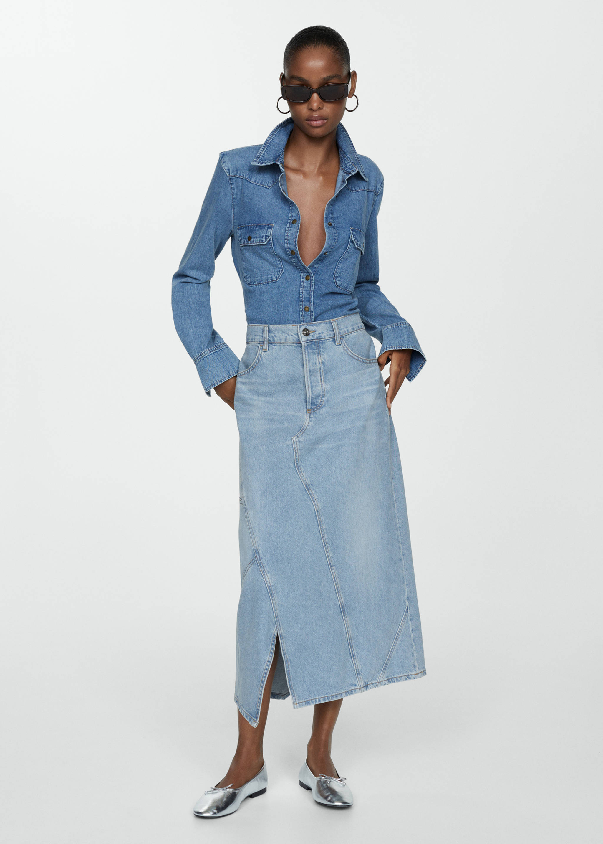 后背开叉中长裙 - null