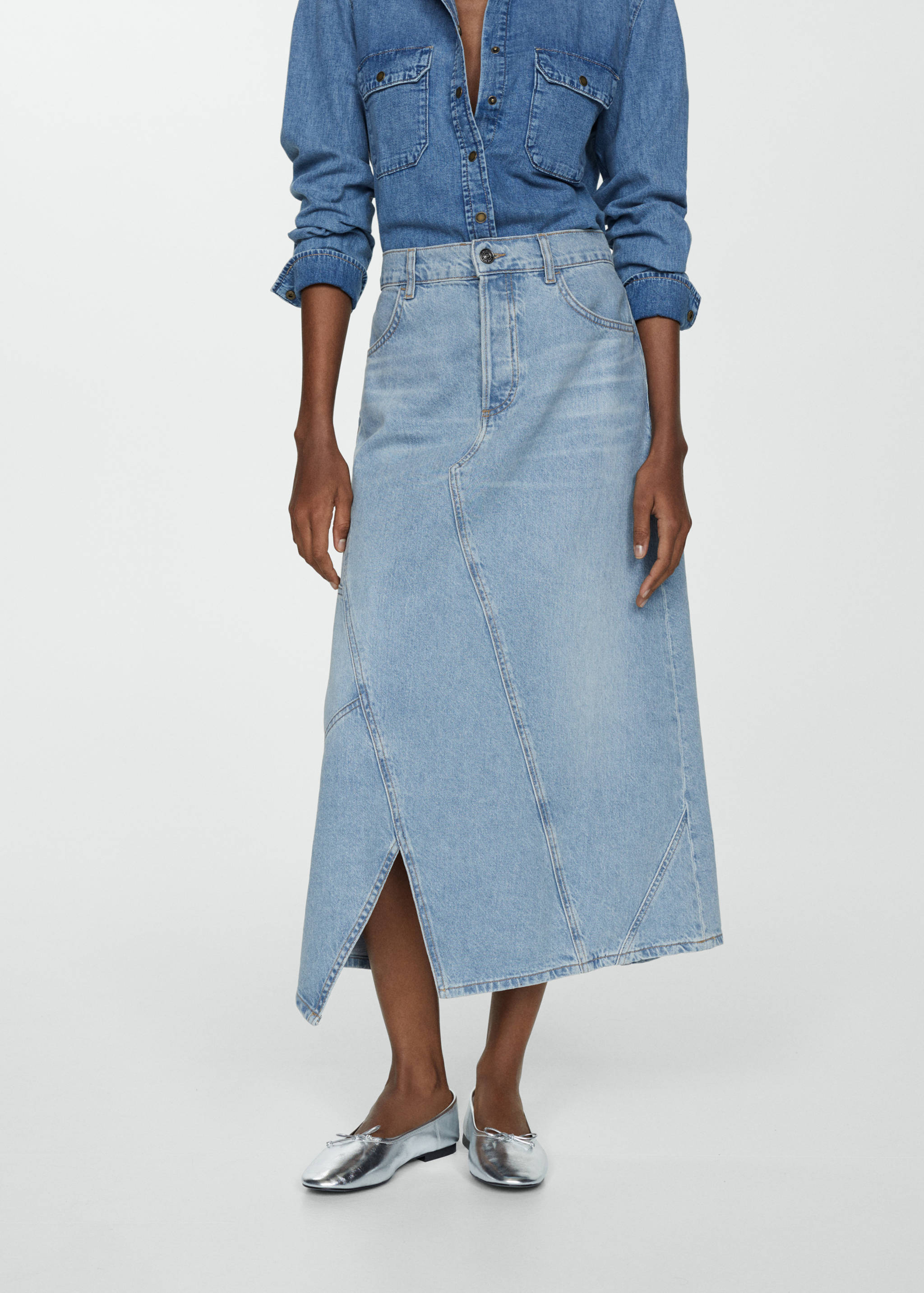 后背开叉中长裙 - null