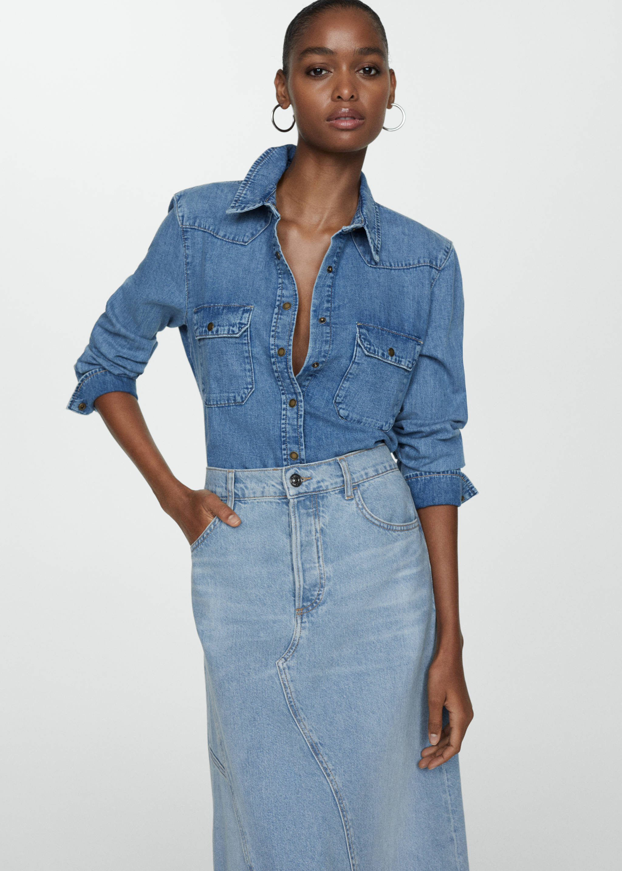 后背开叉中长裙 - null