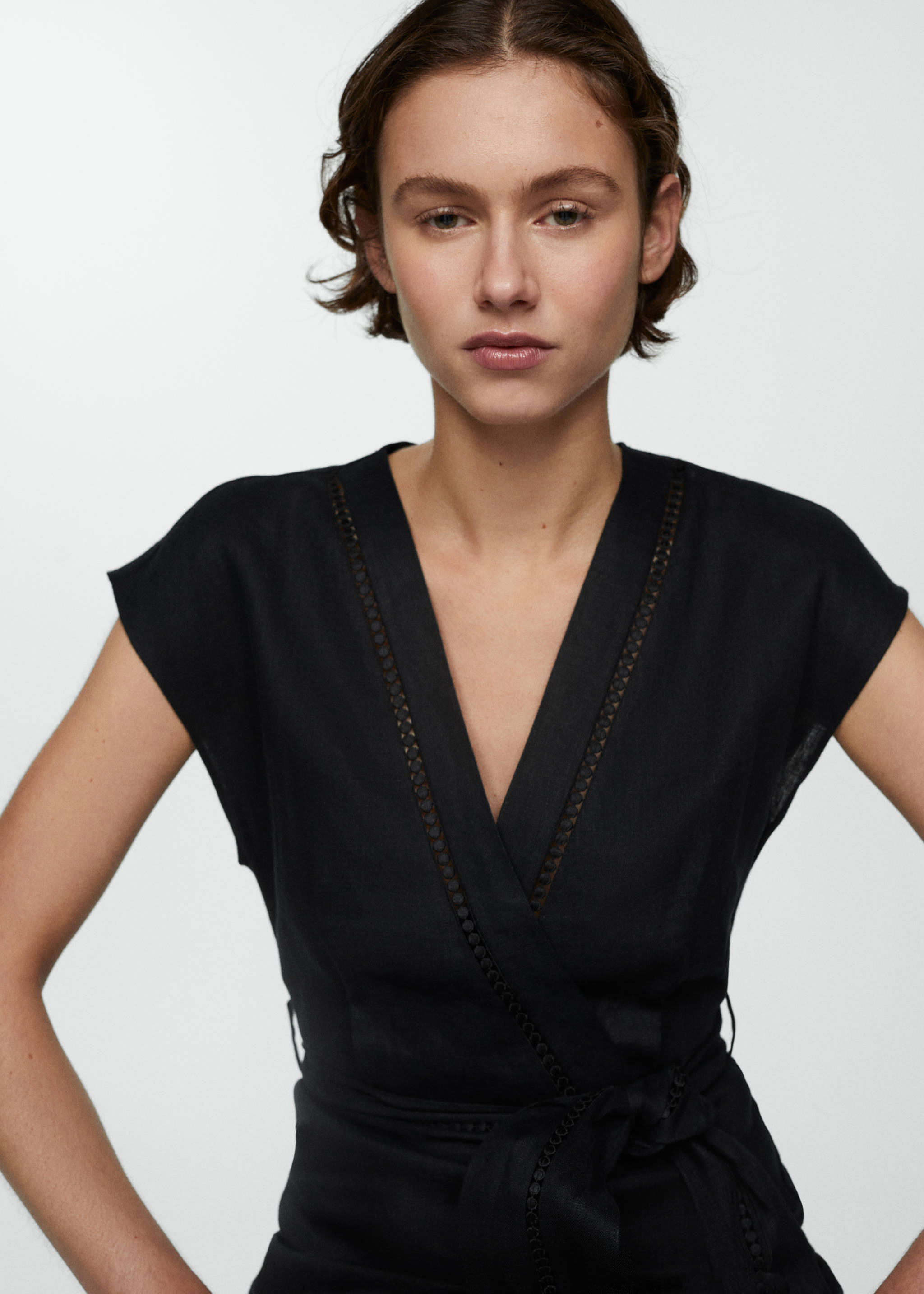 100% linen dress with bow - Details of the article 1