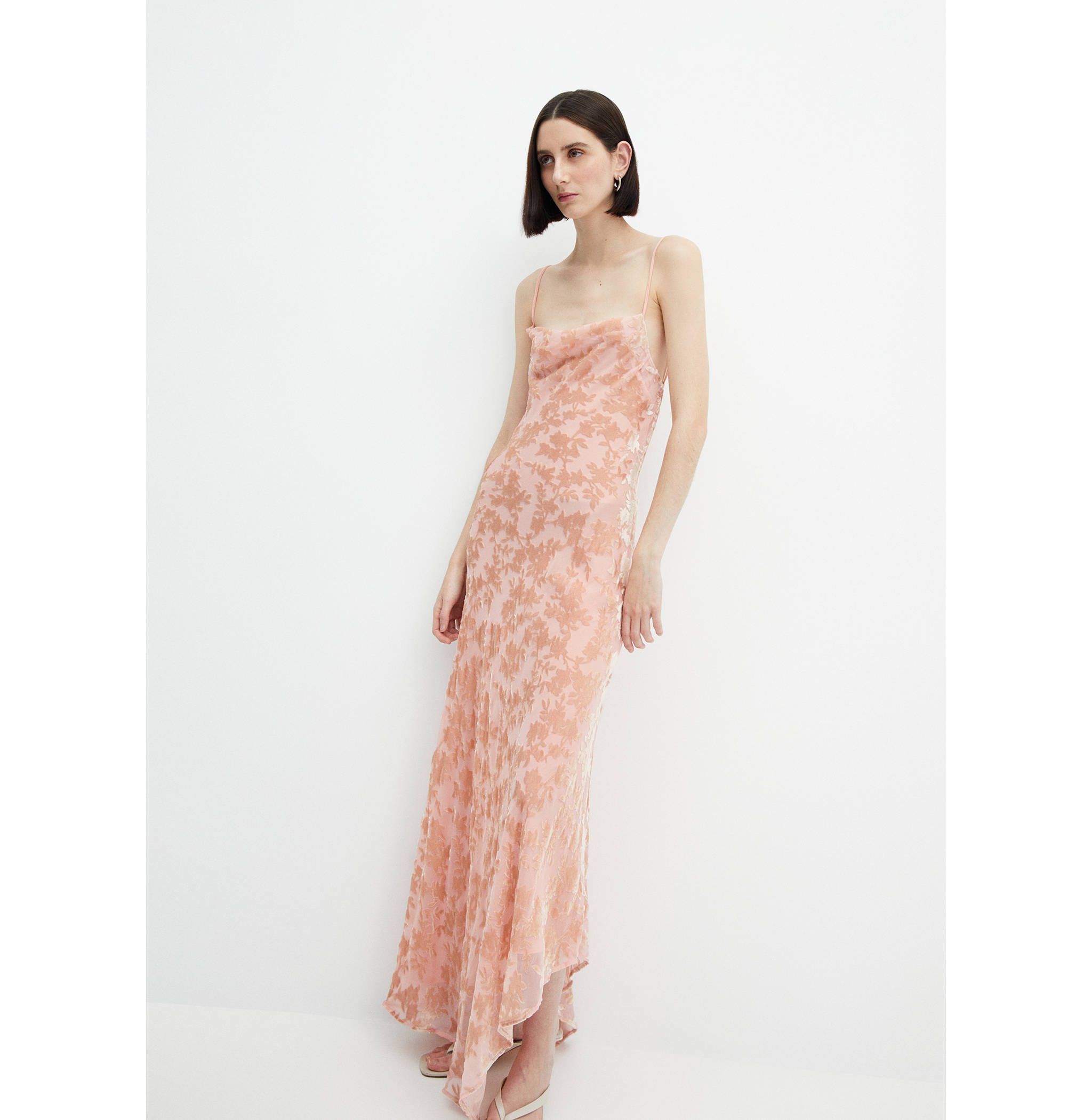 Asymmetric dress with draped neckline - Medium plane