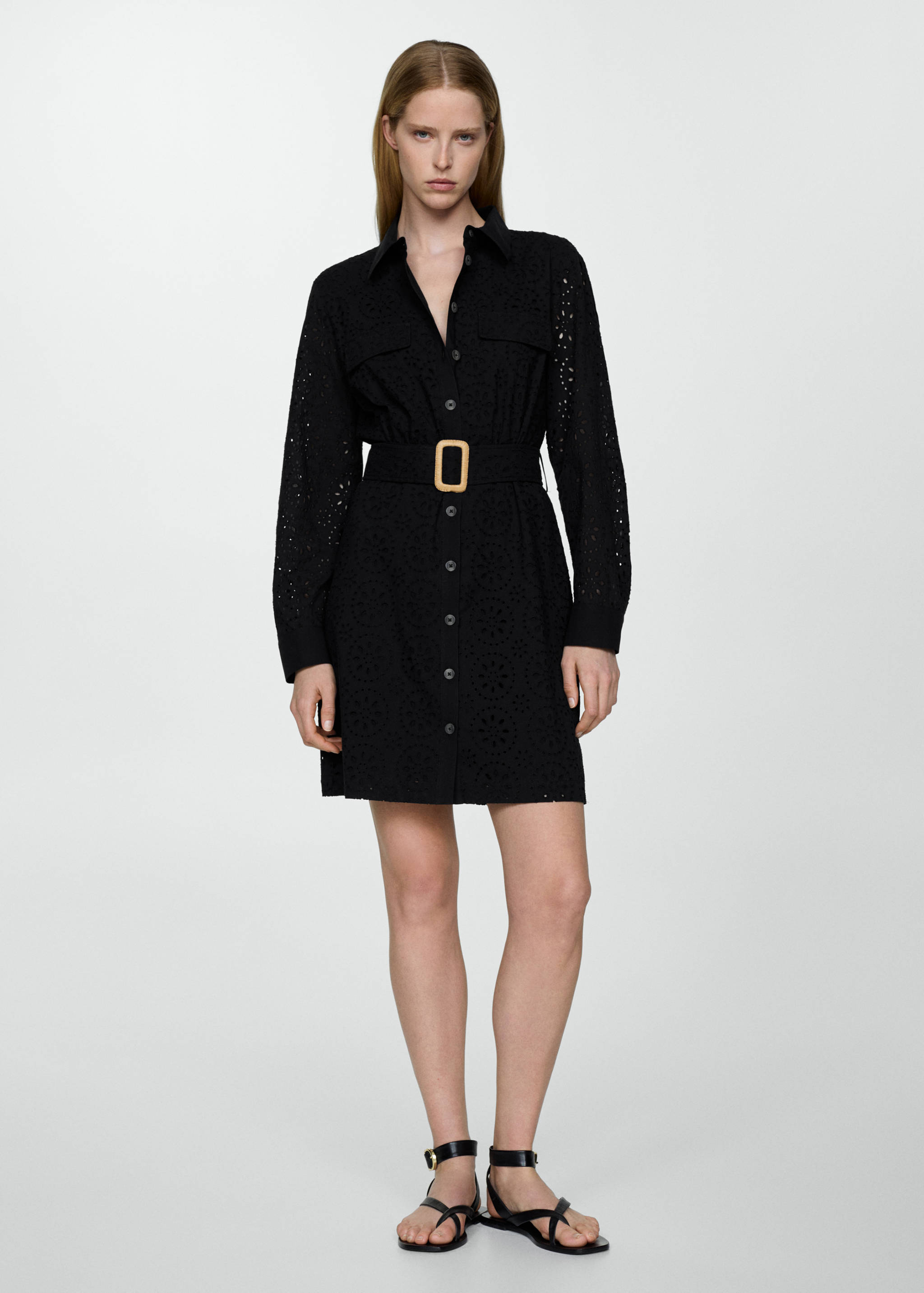 Vestido camisero bordado suizo - Plano general