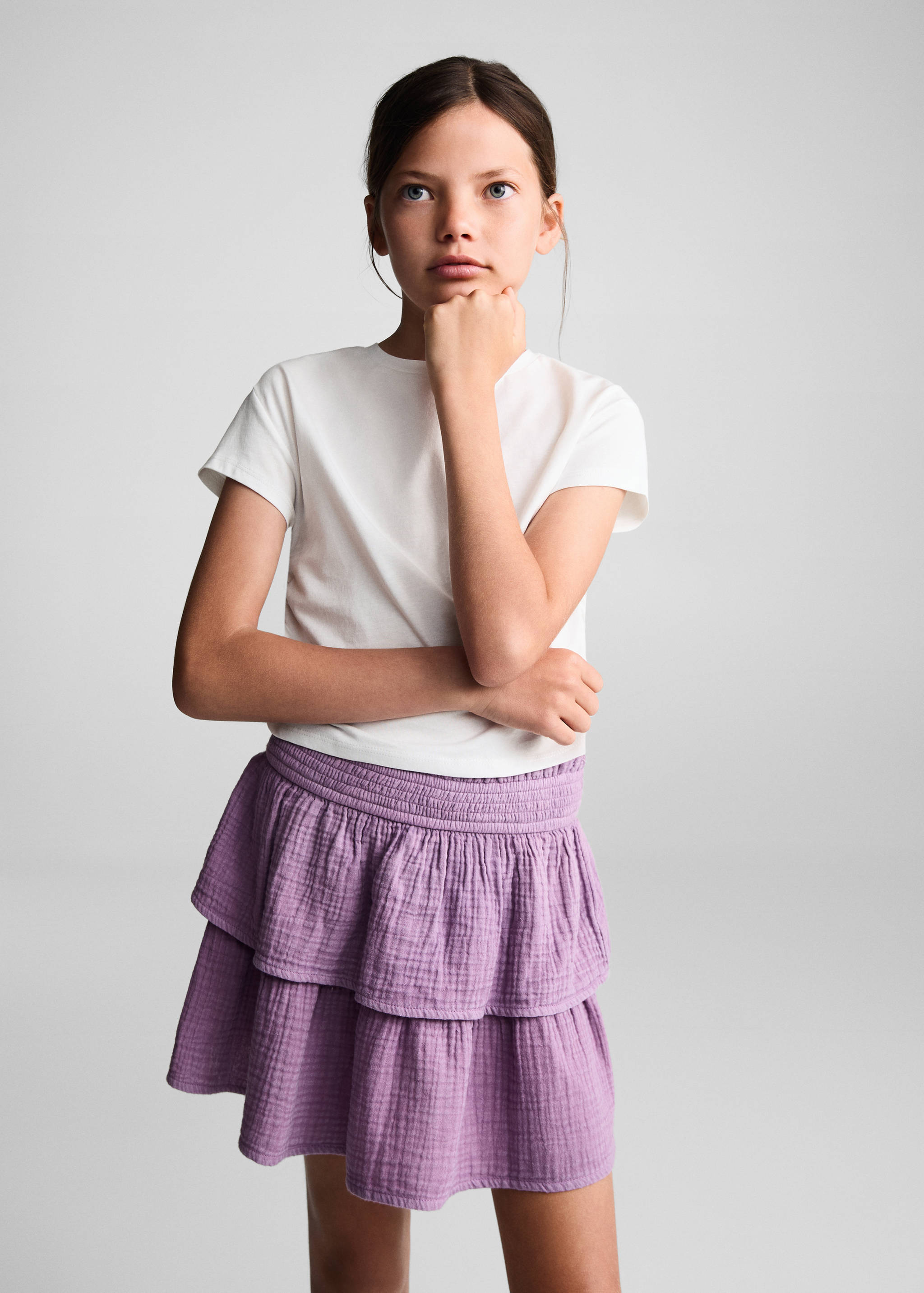 Baumwoll-T-Shirt mit Raffdetail - Mittlere Ansicht