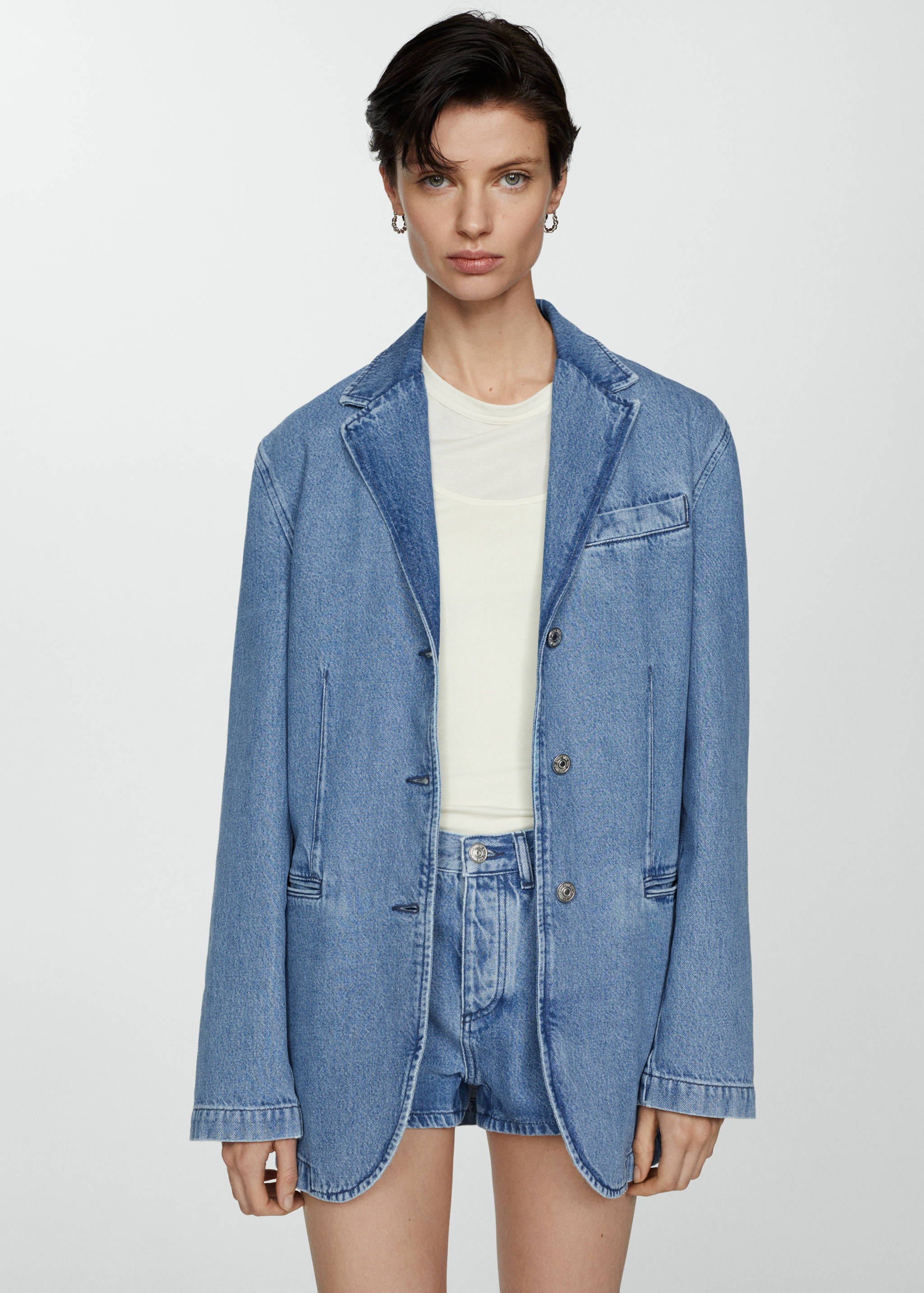 Denim blazer met knopen - Middenvlak