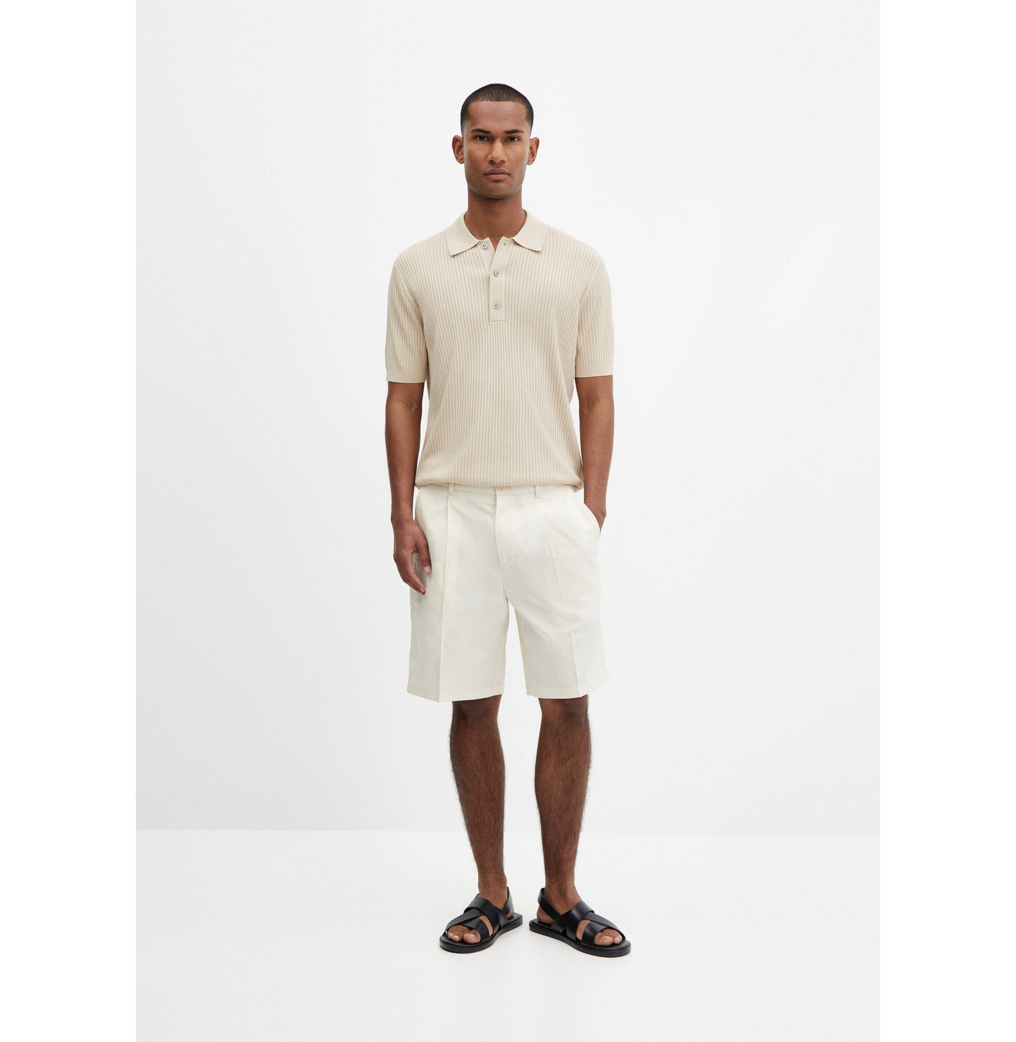 Linen-blend bermuda shorts with pleats - General plane