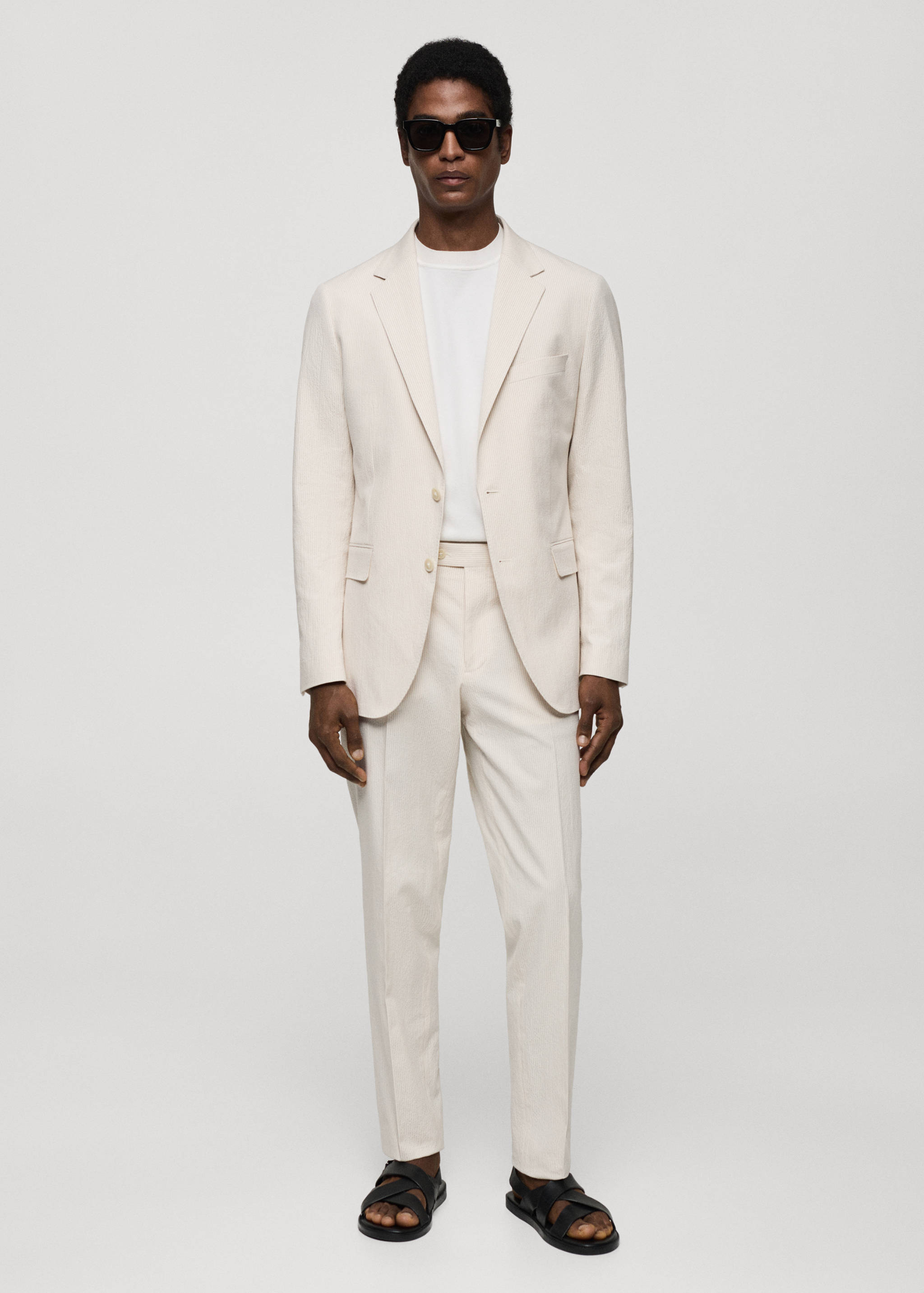 Veste costume slim-fit coton seersucker rayures - Plan général