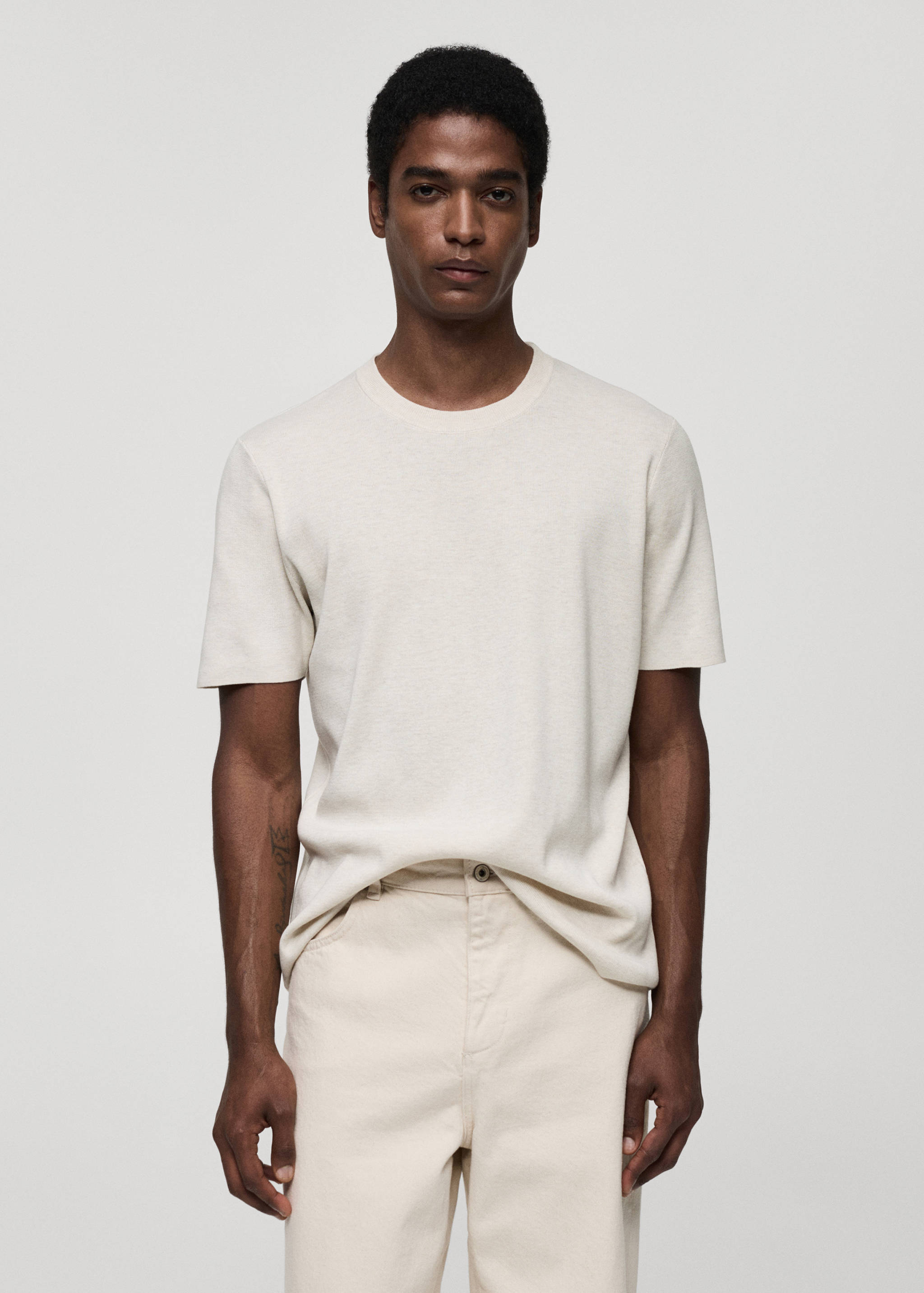 Cotton blend knitted t-shirt - Medium plane