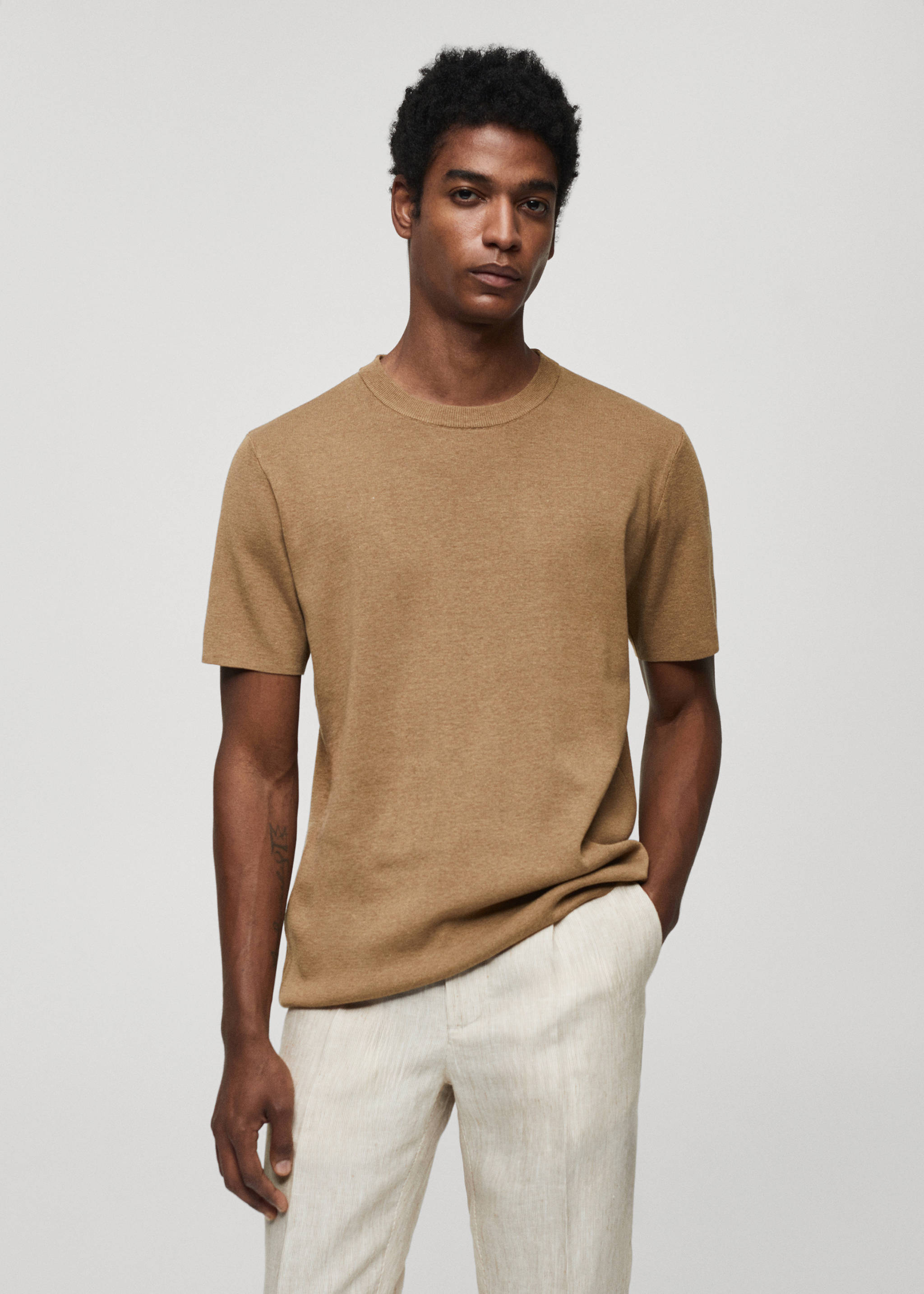 Cotton blend knitted t-shirt - Medium plane