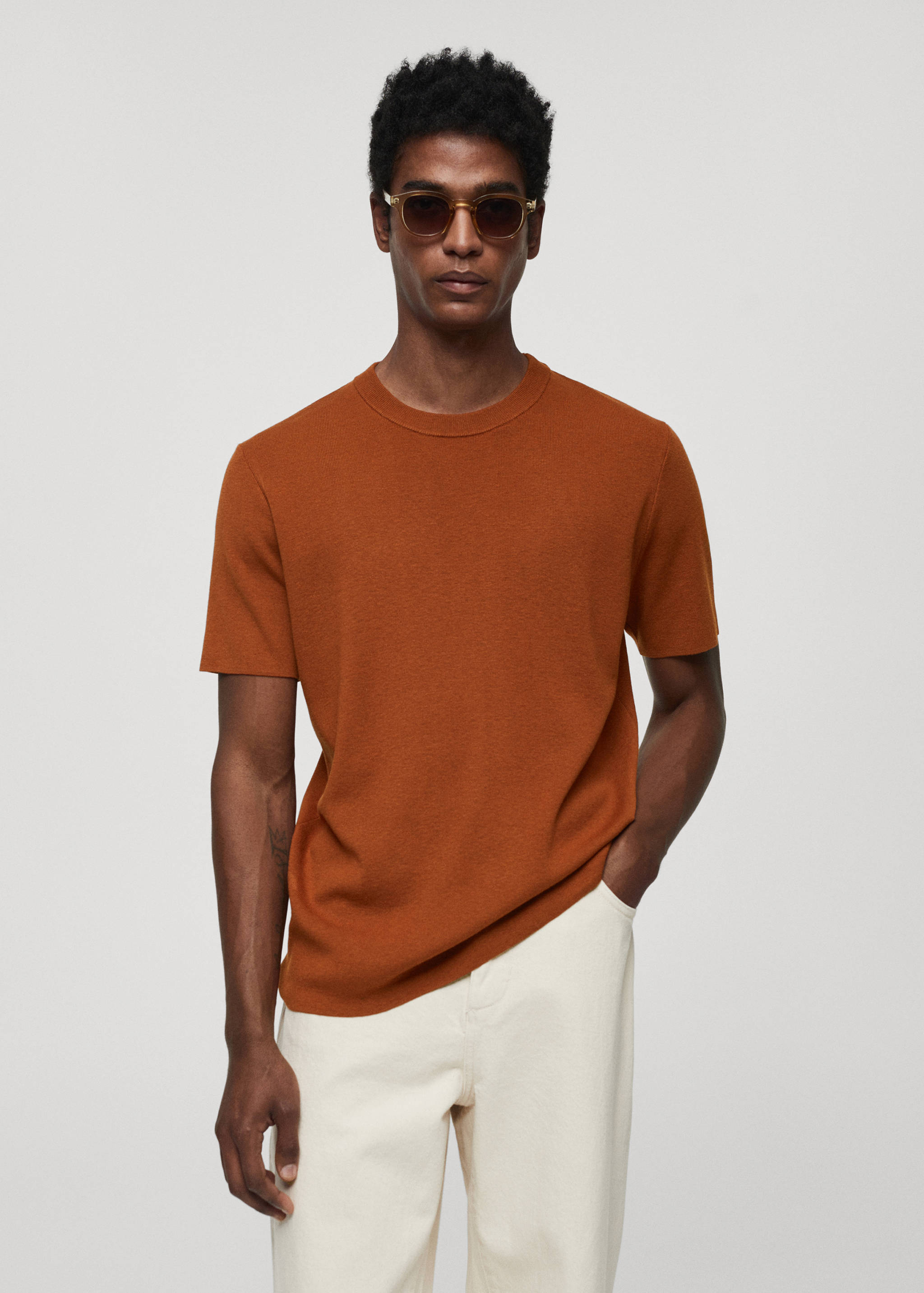 Cotton blend knitted t-shirt - Medium plane