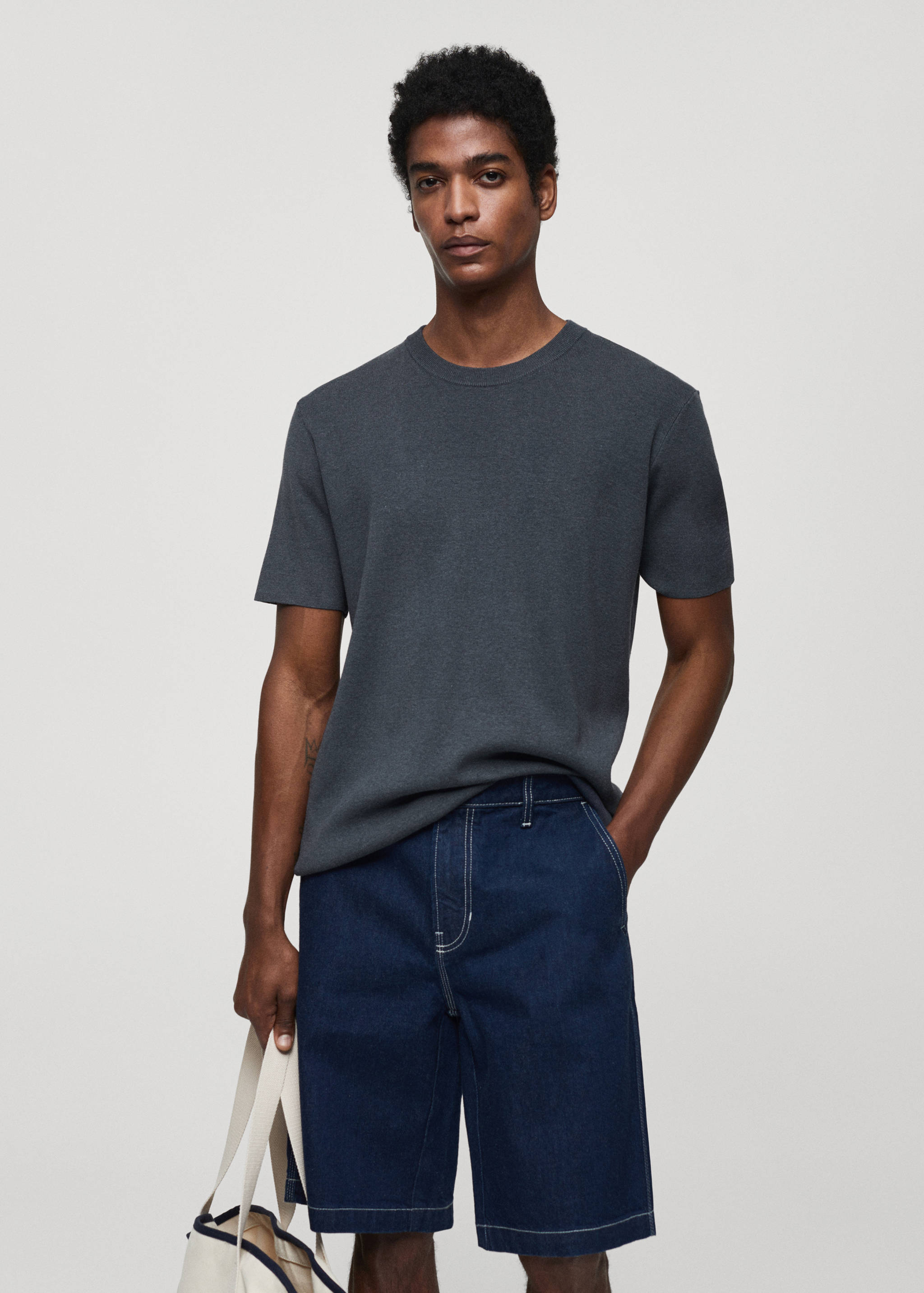 Cotton blend knitted t-shirt - Medium plane