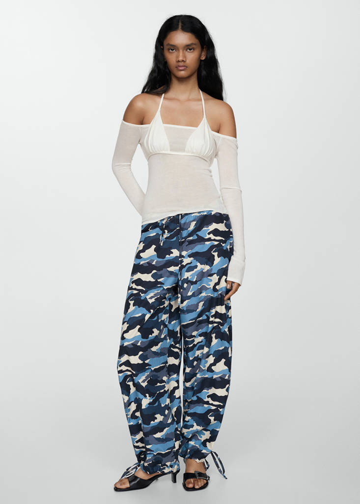 MANGO - Pantalon parachute camouflage bleu - S