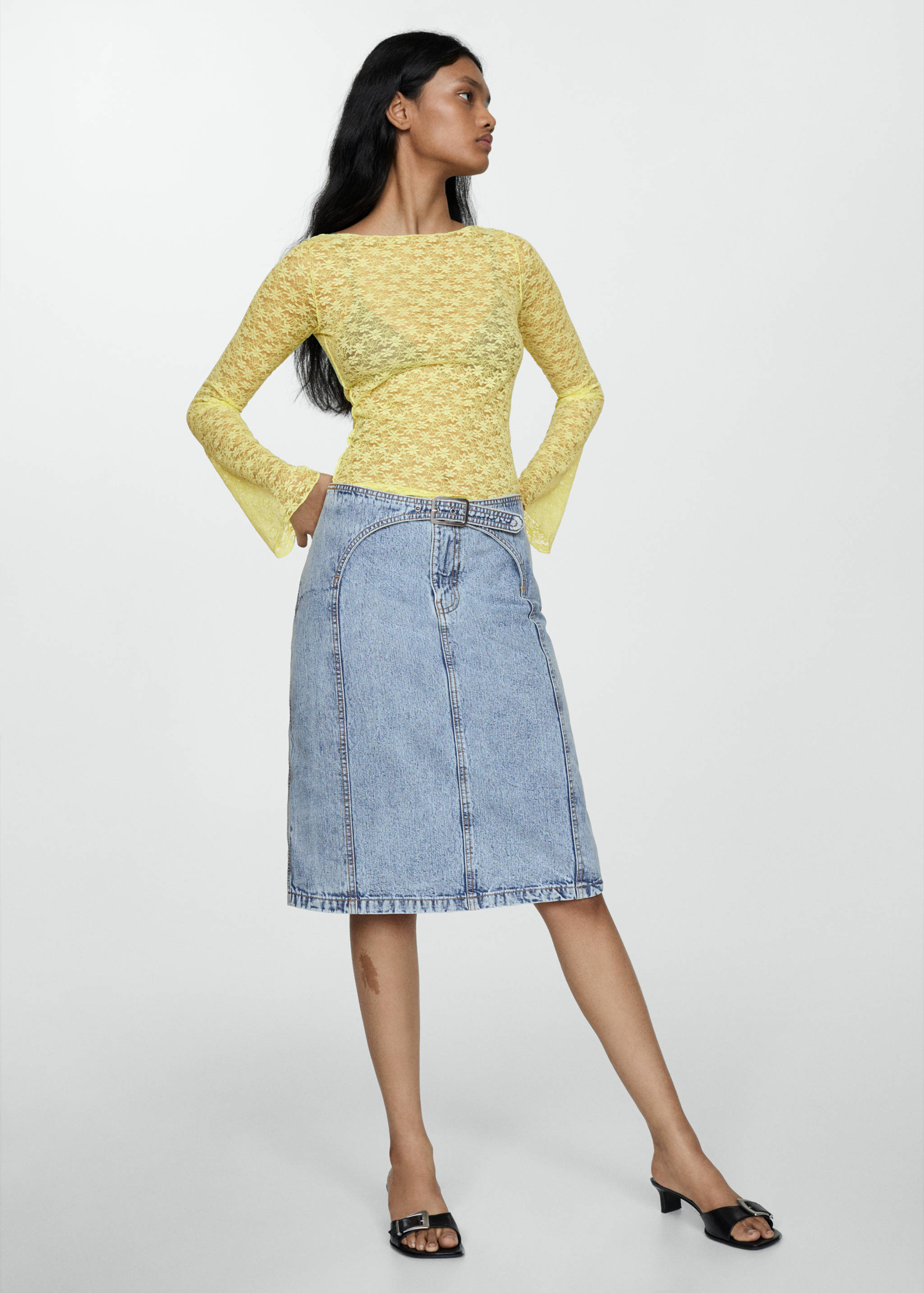 Denim midi-skirt with belt - Women | MANGO Kosovo