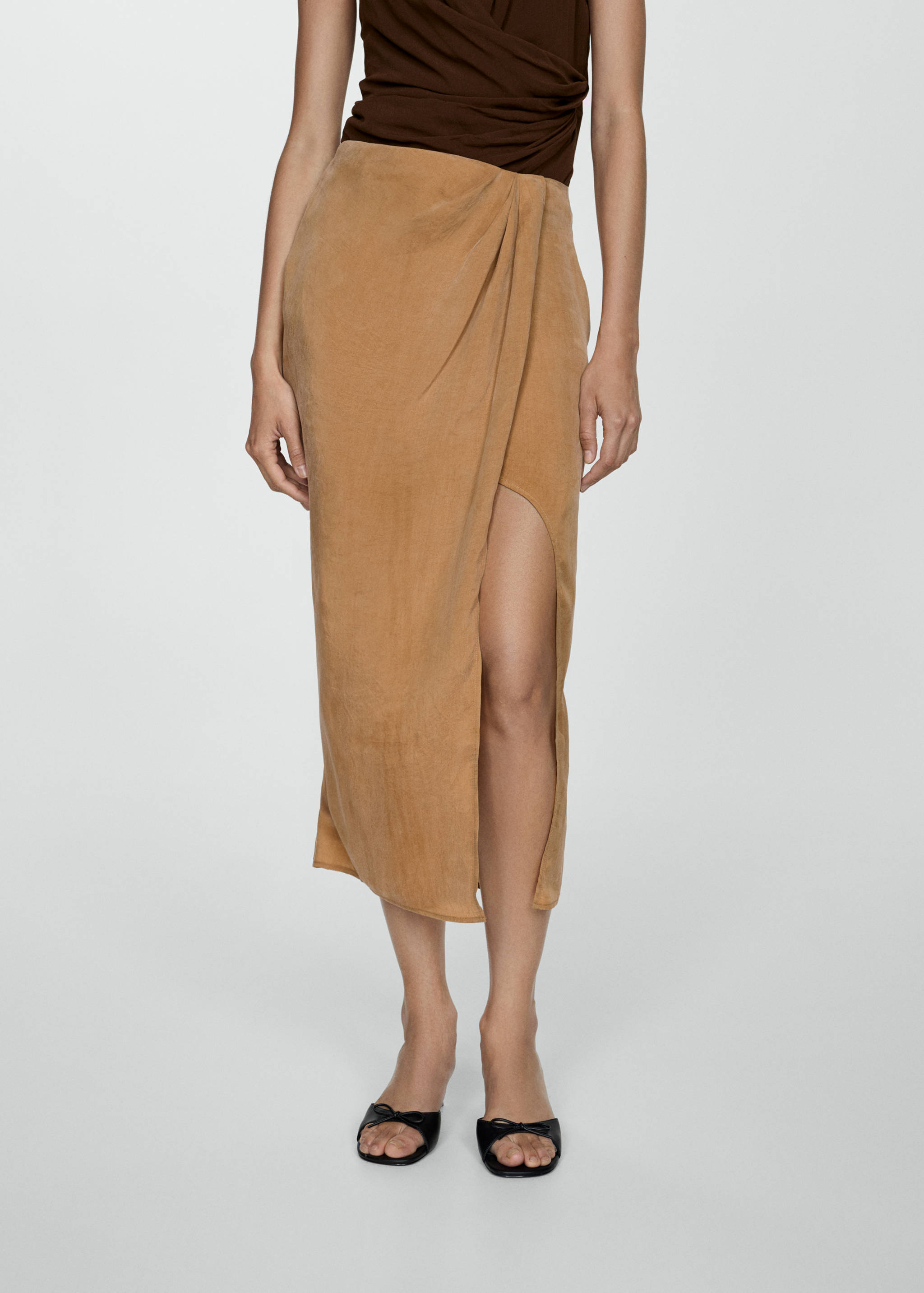 Ημιδιαφανή φούστα από lyocell με άνοιγμα - Μεσαίο πλάνο