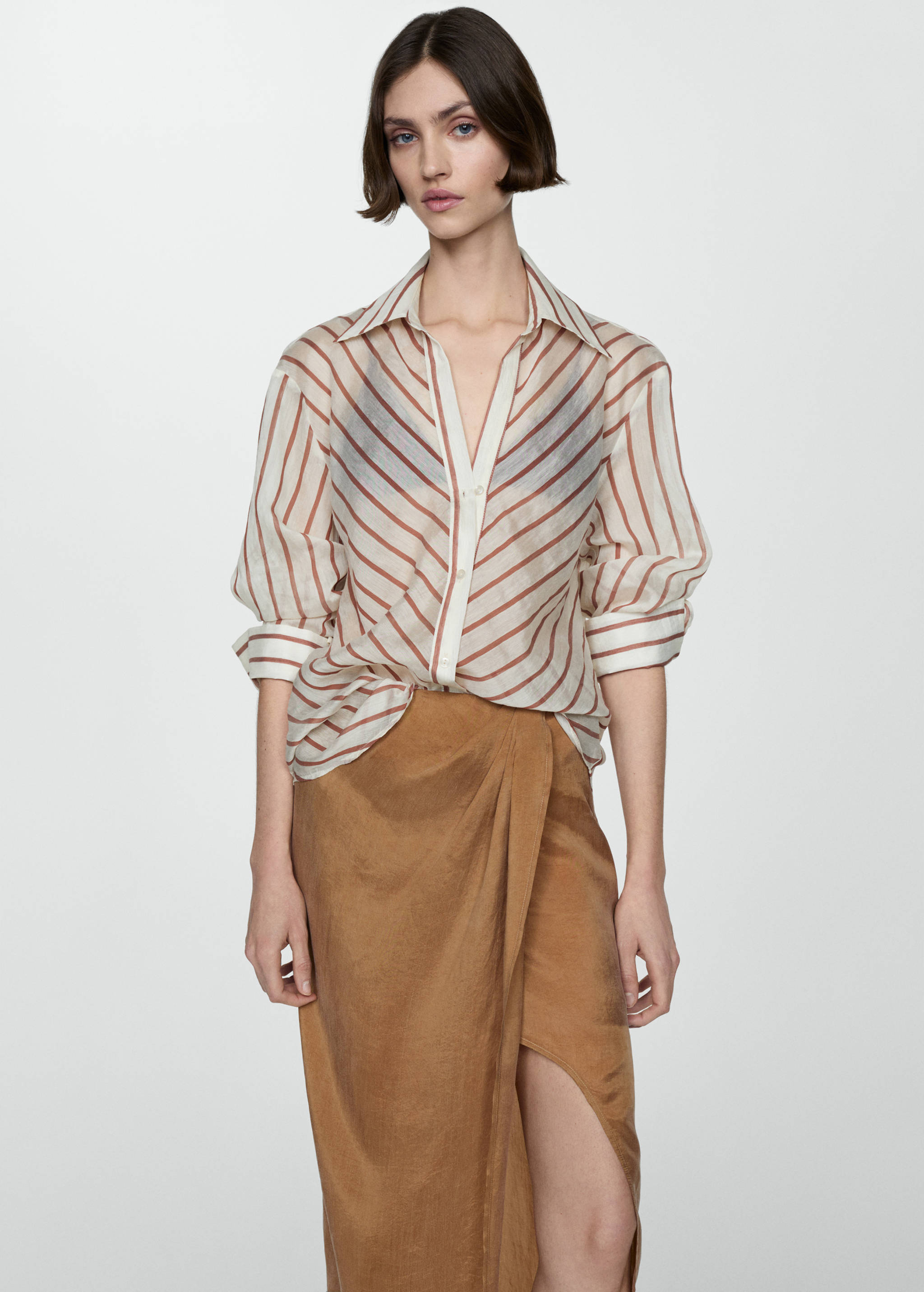 Semi-transparent lyocell skirt with slit - Details of the article 1