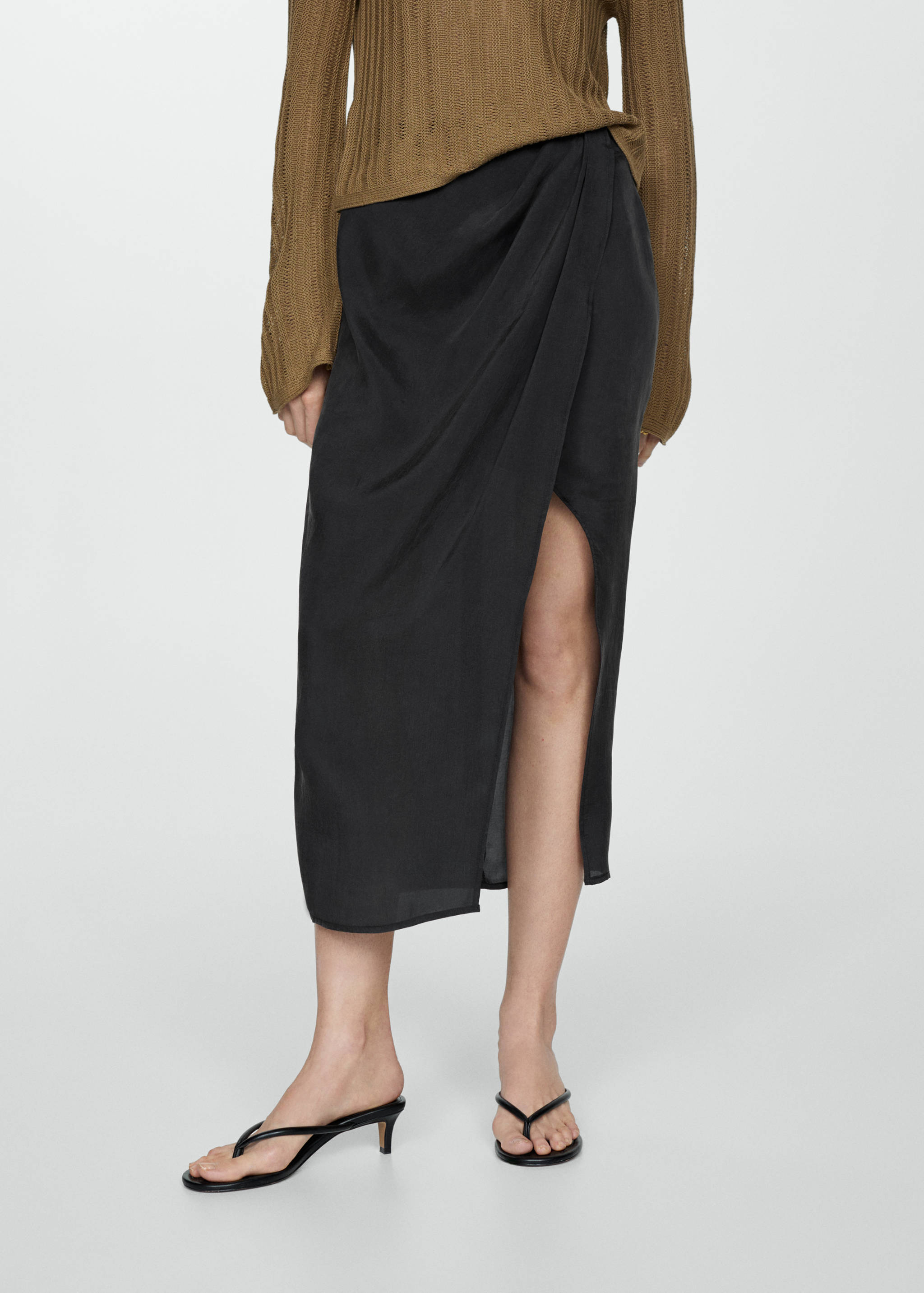 Ημιδιαφανή φούστα από lyocell με άνοιγμα - Μεσαίο πλάνο