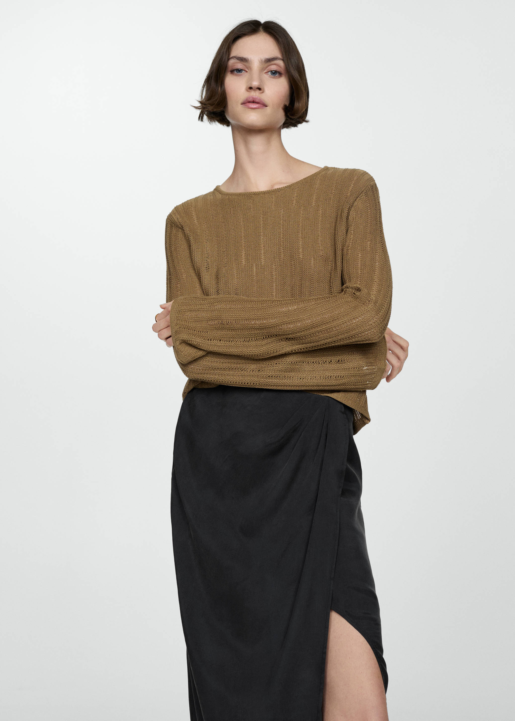 Ημιδιαφανή φούστα από lyocell με άνοιγμα - Λεπτομέρεια του προϊόντος 1