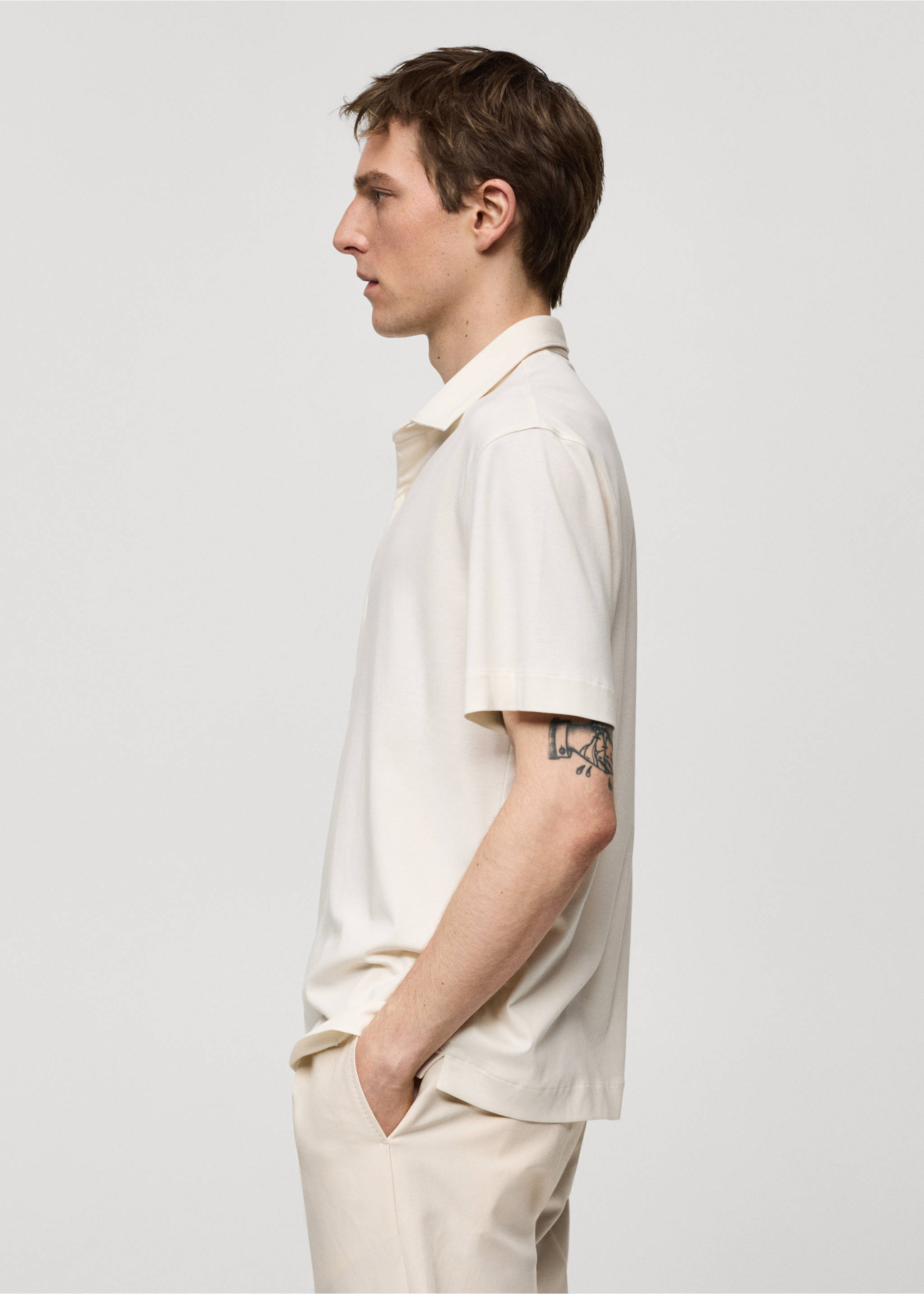 Polo slim fit 100% algodón - Detalle del artículo 3, Crudo. Ref: 67057929-00.