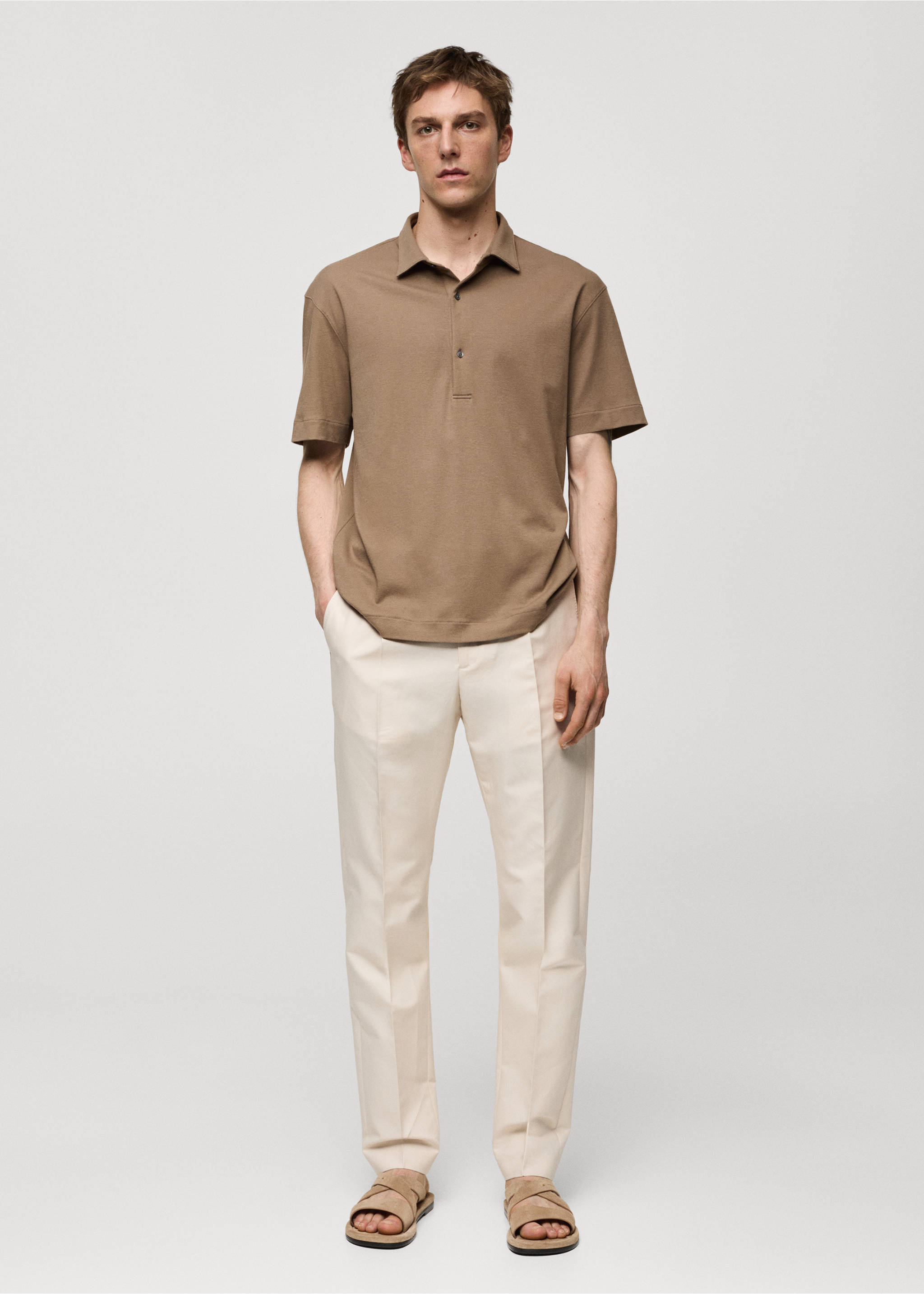 Polo slim fit 100% algodón - Plano general, Verde medio. Ref: 67057929-00.