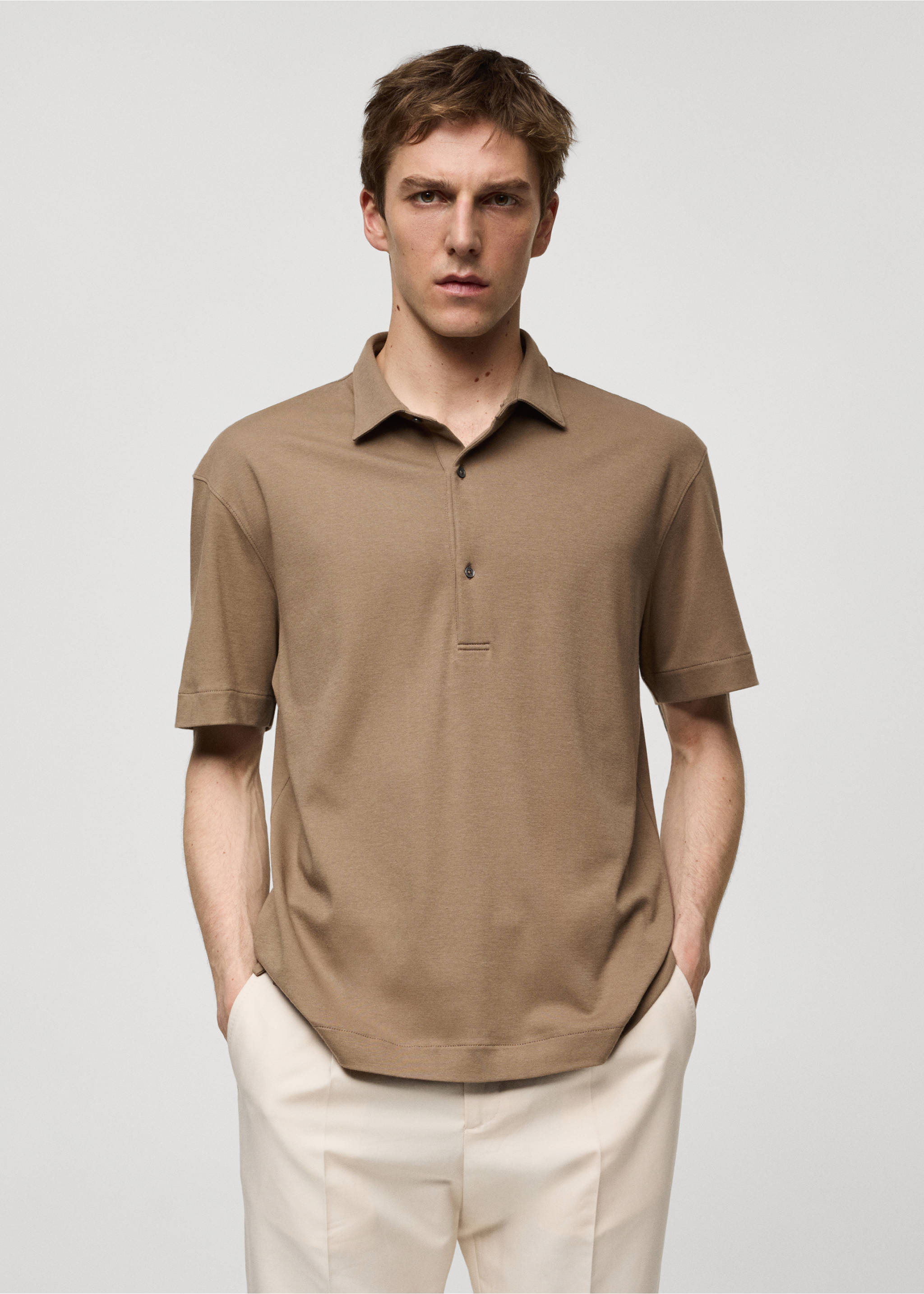 Polo slim fit 100% algodón - Plano medio, Verde medio. Ref: 67057929-00.