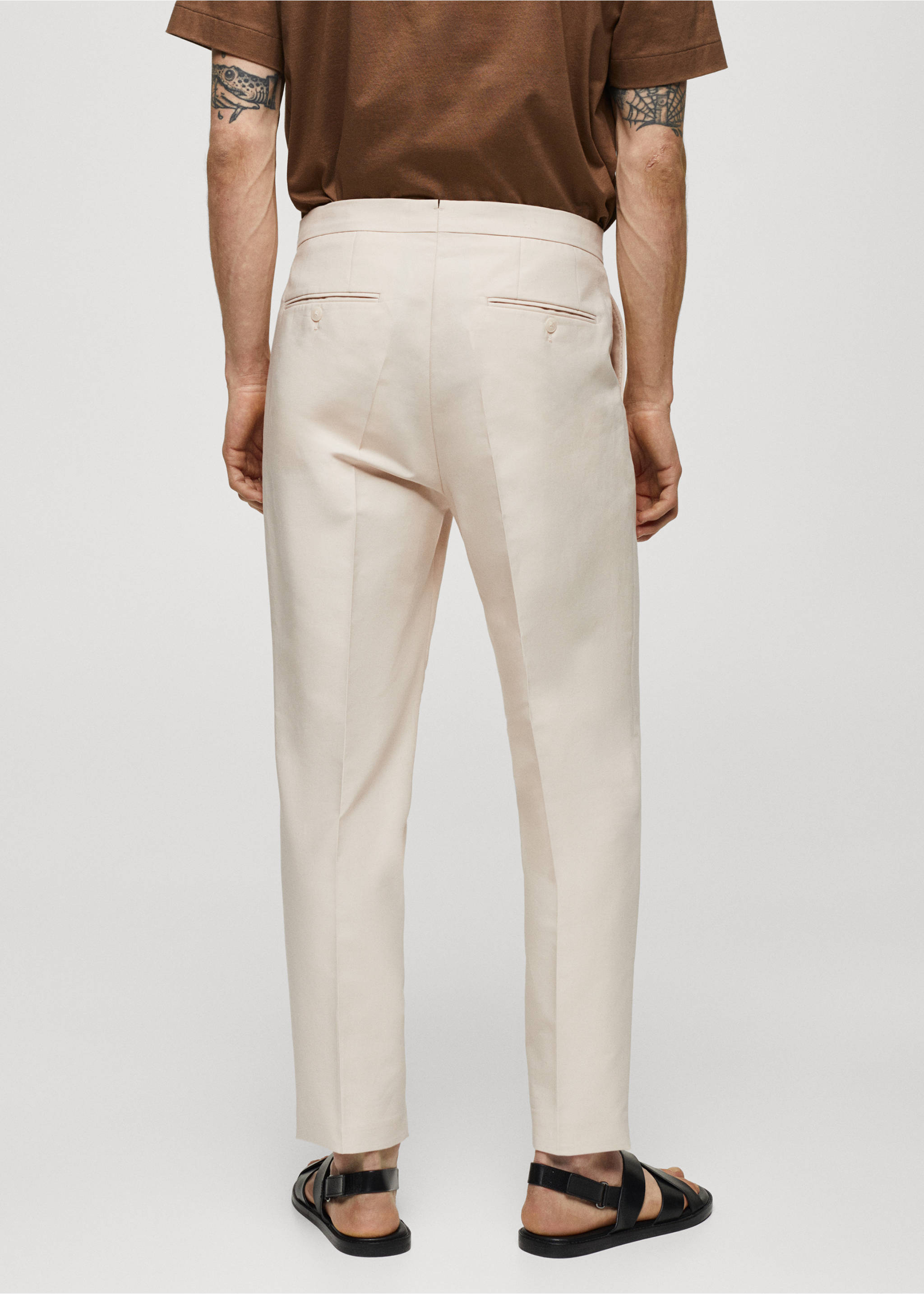 Slim-fit bandplooibroek 100% katoen - Achterkant van het artikel, Ecru. Ref: 67058267-00.