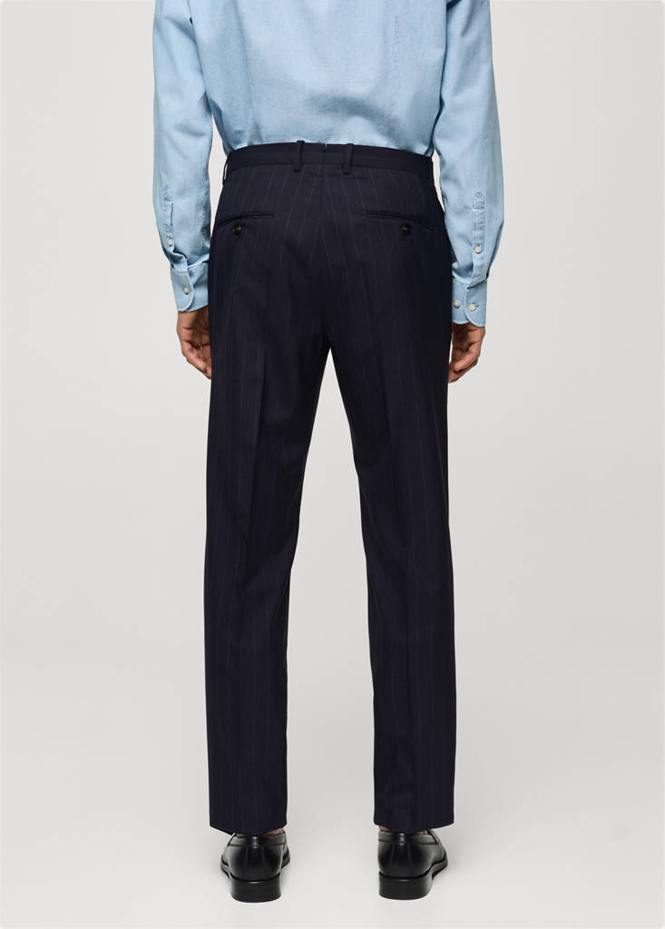 Pinstripe virgin wool suit trousers — Dark Navy
