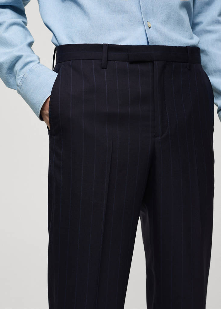 Pinstripe virgin wool suit trousers — Dark Navy