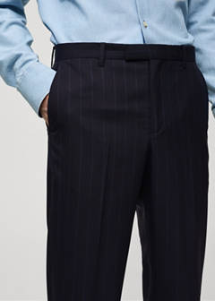 Pinstripe virgin wool suit trousers — Dark Navy 4
