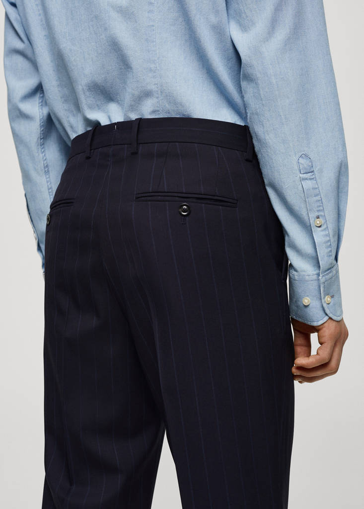 Pinstripe virgin wool suit trousers — Dark Navy