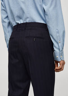 Pinstripe virgin wool suit trousers — Dark Navy 7