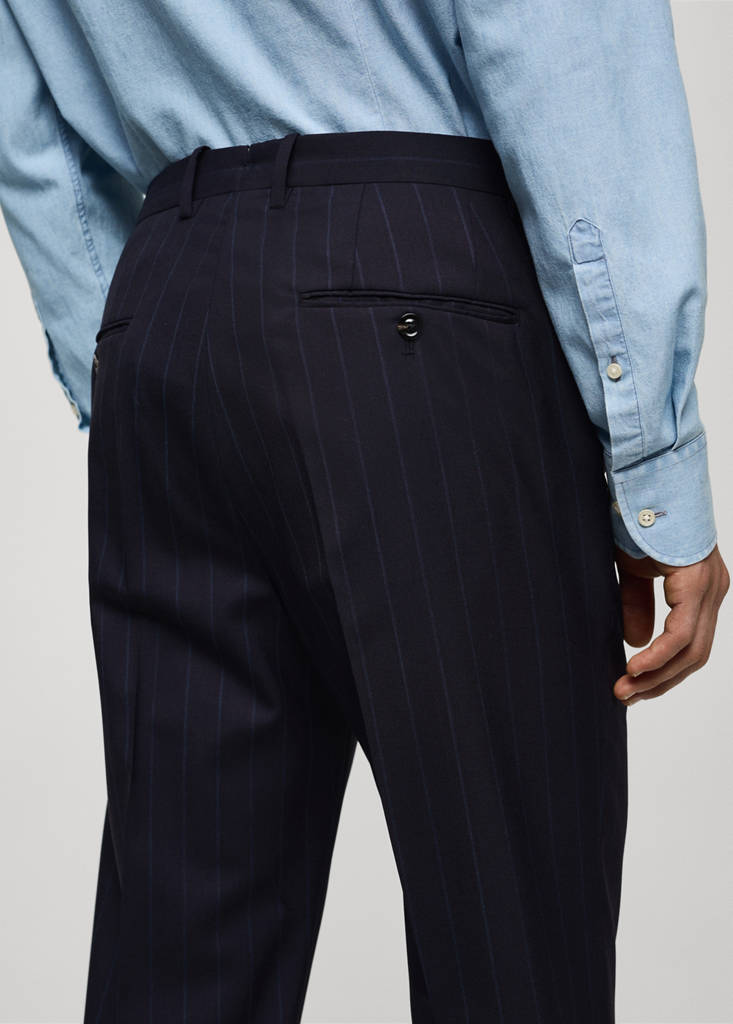 Pinstripe virgin wool suit trousers — Dark Navy