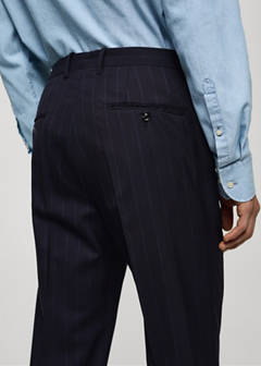 Pinstripe virgin wool suit trousers — Dark Navy 6