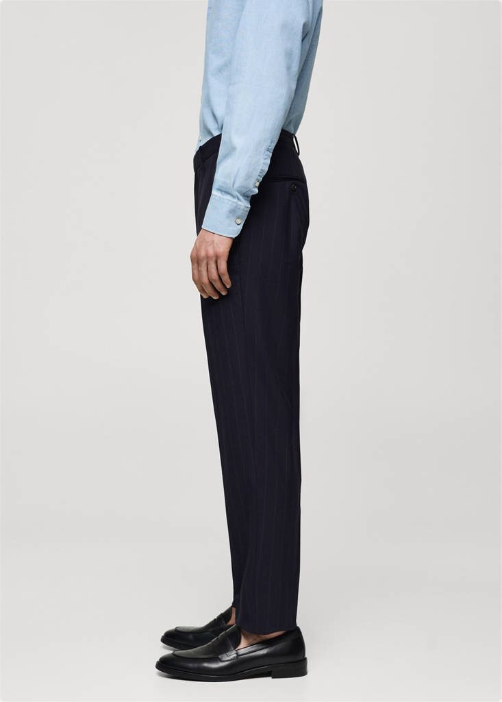 Pinstripe virgin wool suit trousers — Dark Navy