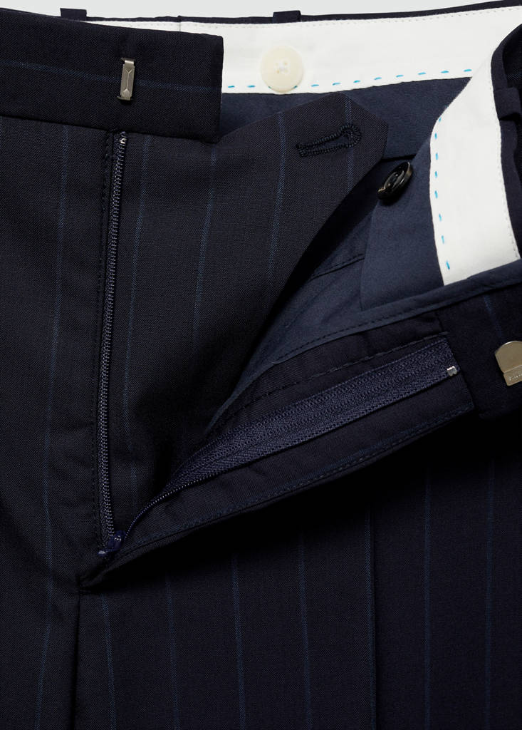 Pinstripe virgin wool suit trousers — Dark Navy