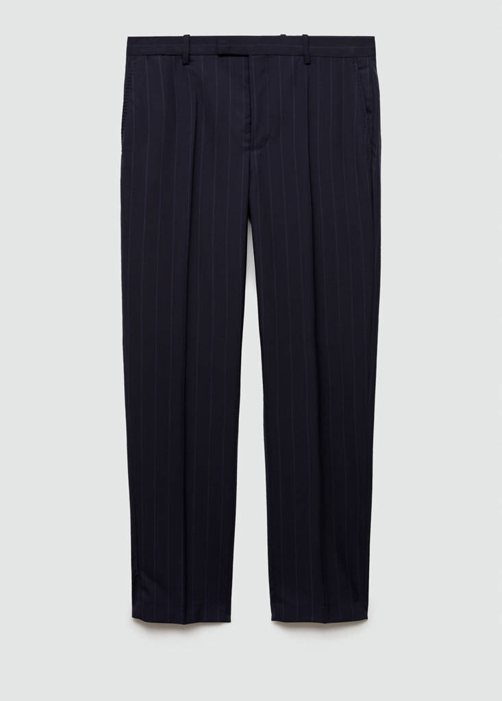 Pinstripe virgin wool suit trousers — Dark Navy