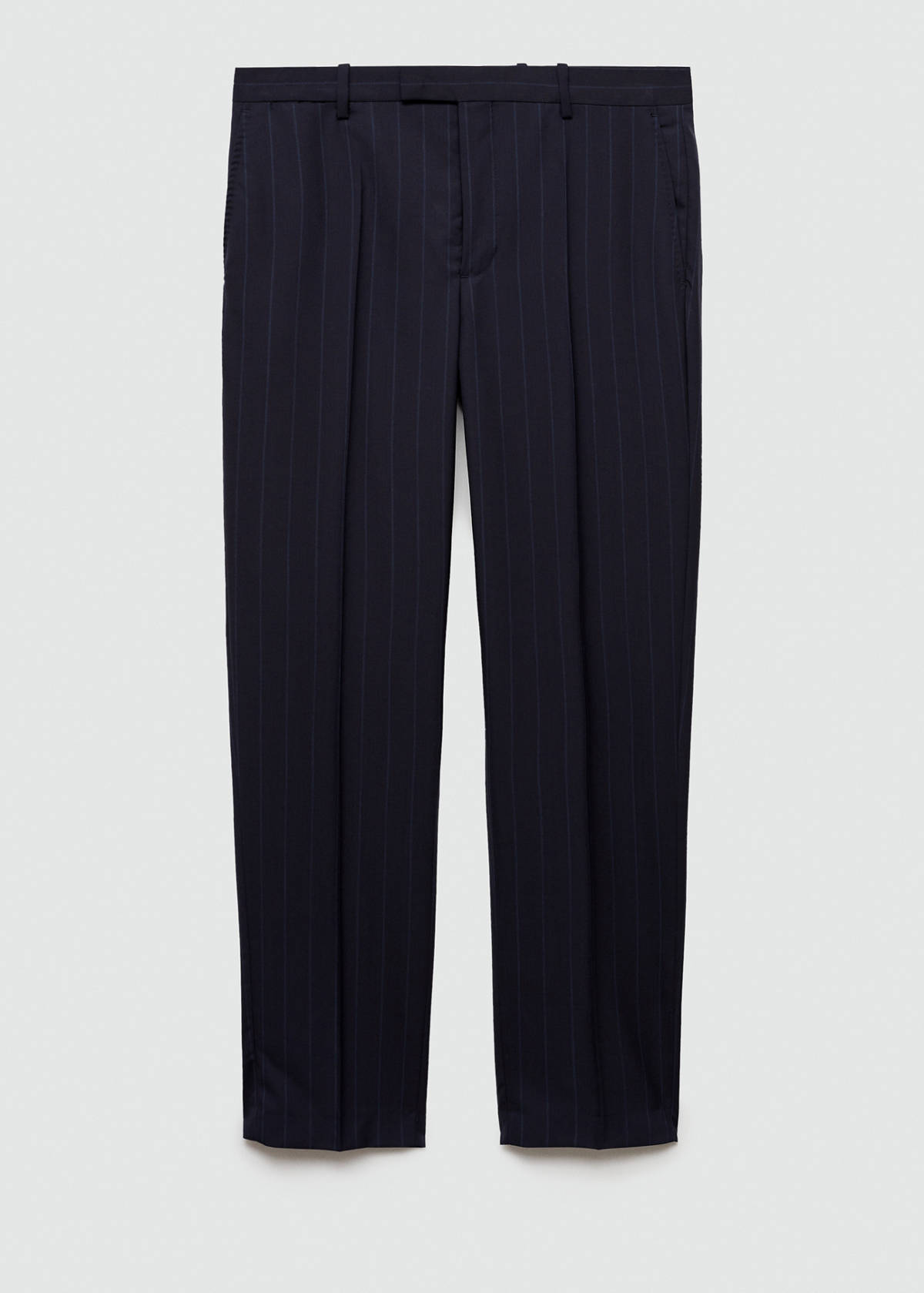 Pinstripe virgin wool suit trousers — Dark Navy
