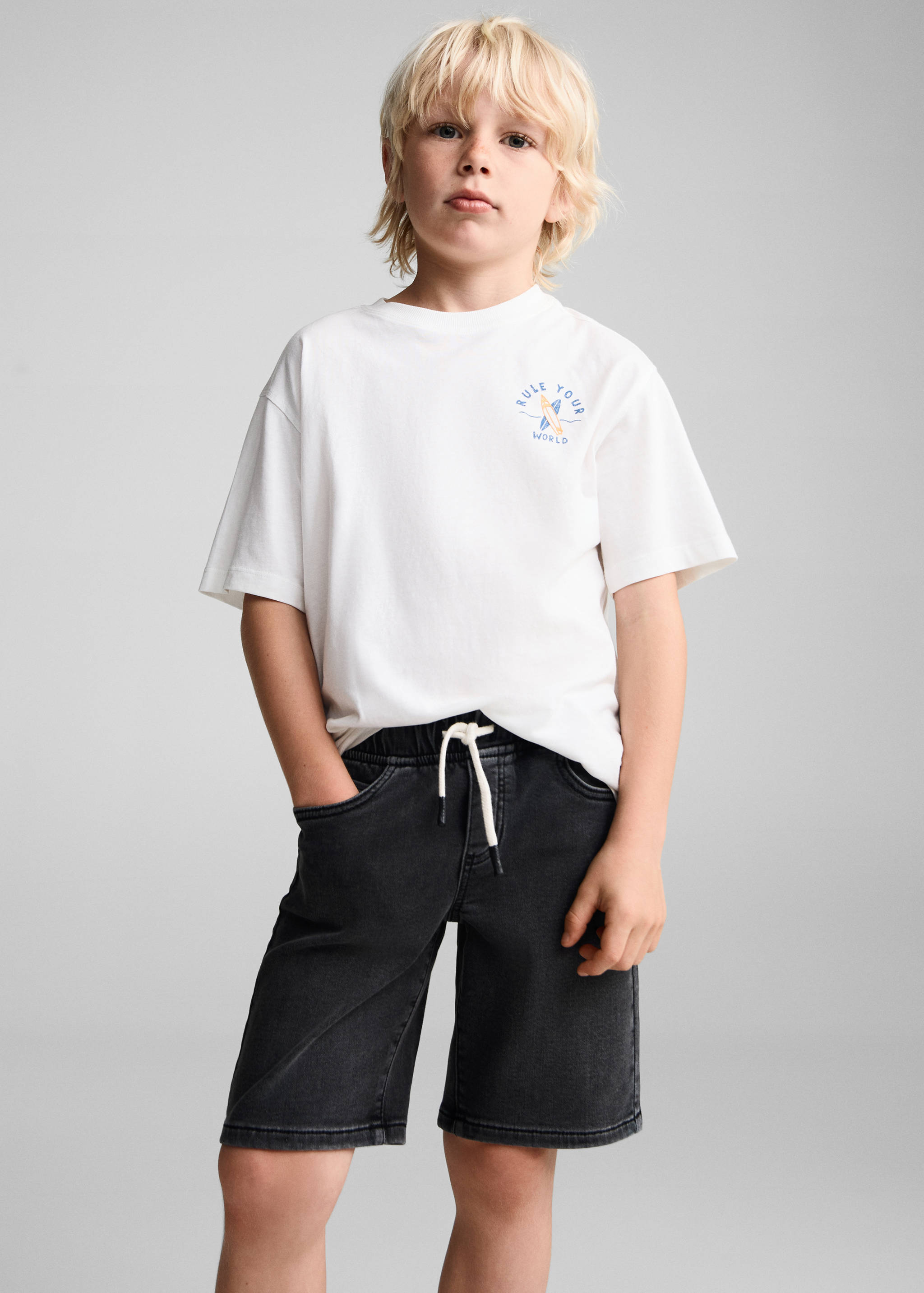 Bermudes denim cintura elàstica - Pla mig