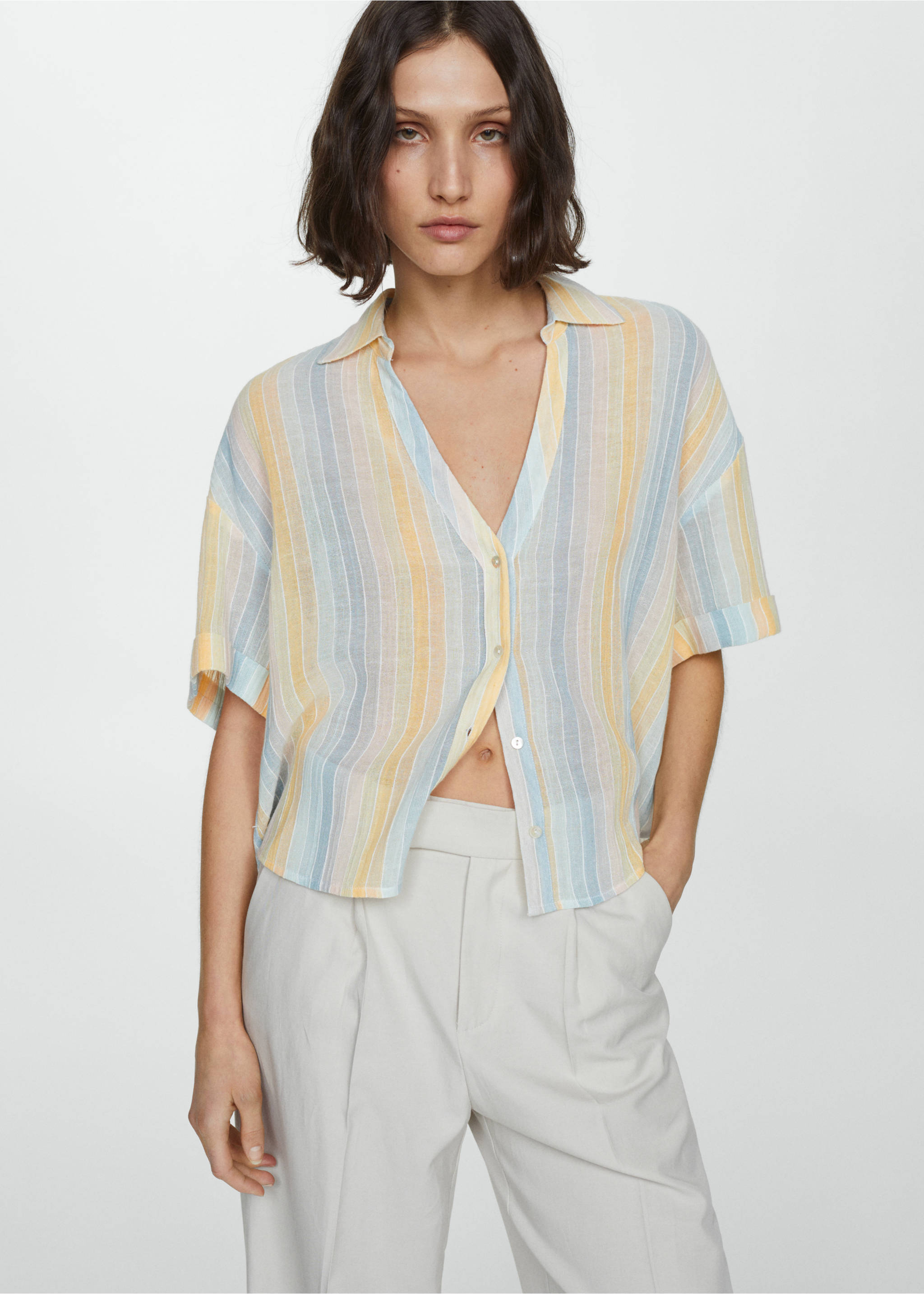 Semi-transparent striped shirt - Medium plane, Pastel Yellow. Ref: 67058639-00.
