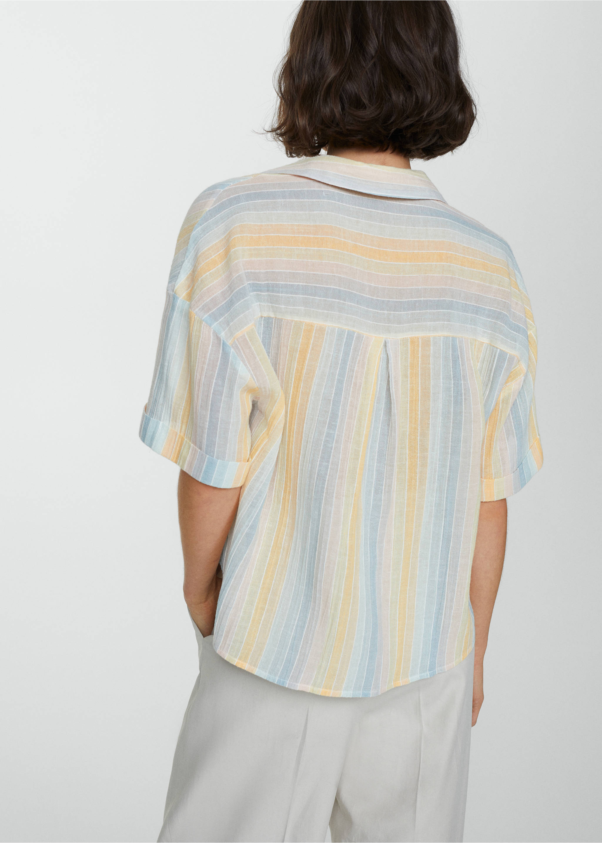 Semi-transparent striped shirt - Reverse of the article, Pastel Yellow. Ref: 67058639-00.