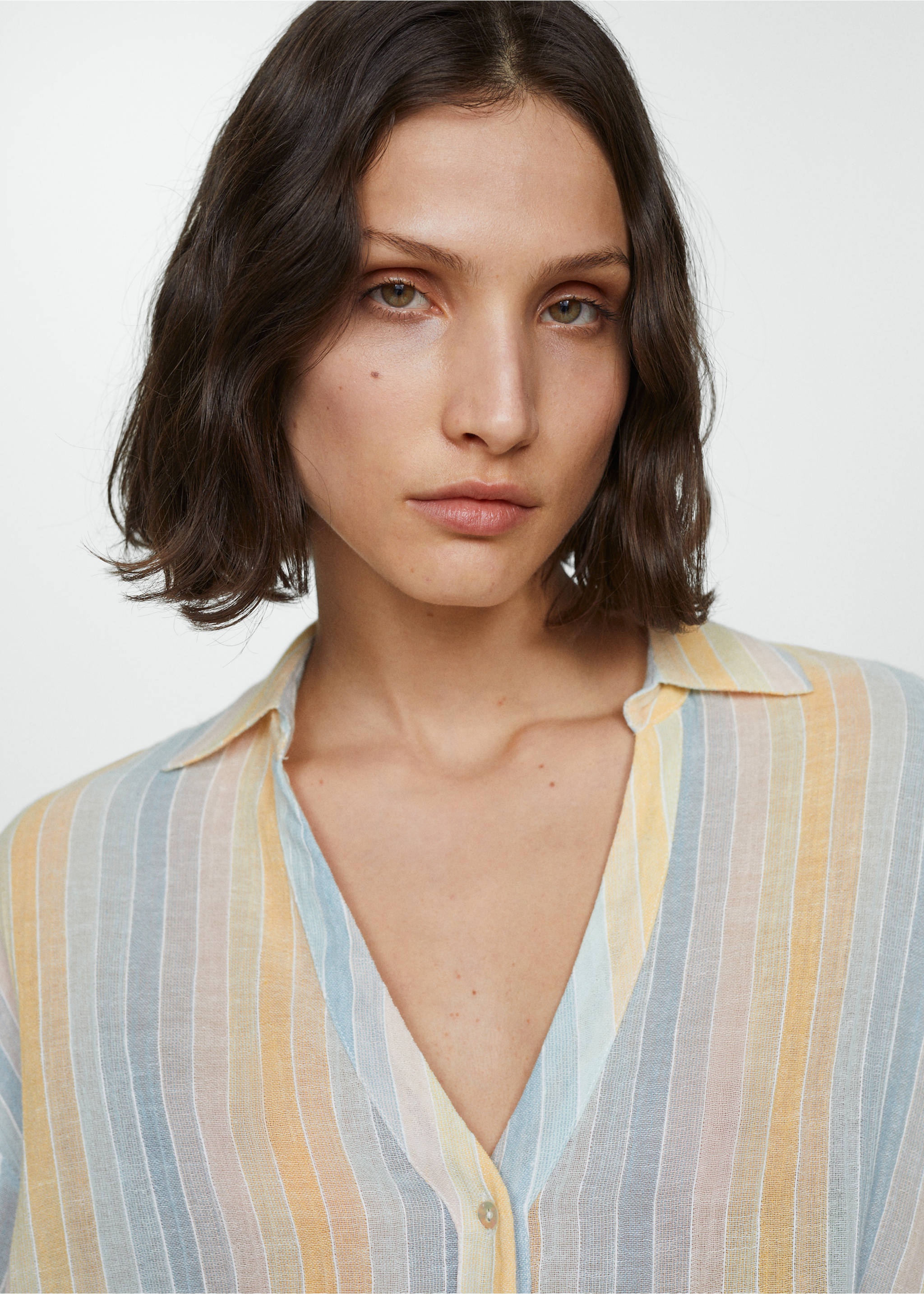 Semi-transparent striped shirt - Details of the article 1, Pastel Yellow. Ref: 67058639-00.